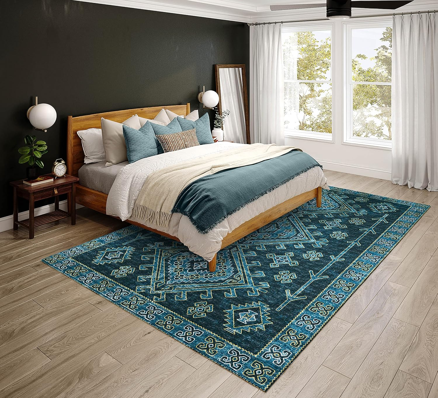 Bravado Indoor/Outdoor Blue Southwest 3' x 5' Non-Skid Area Rug