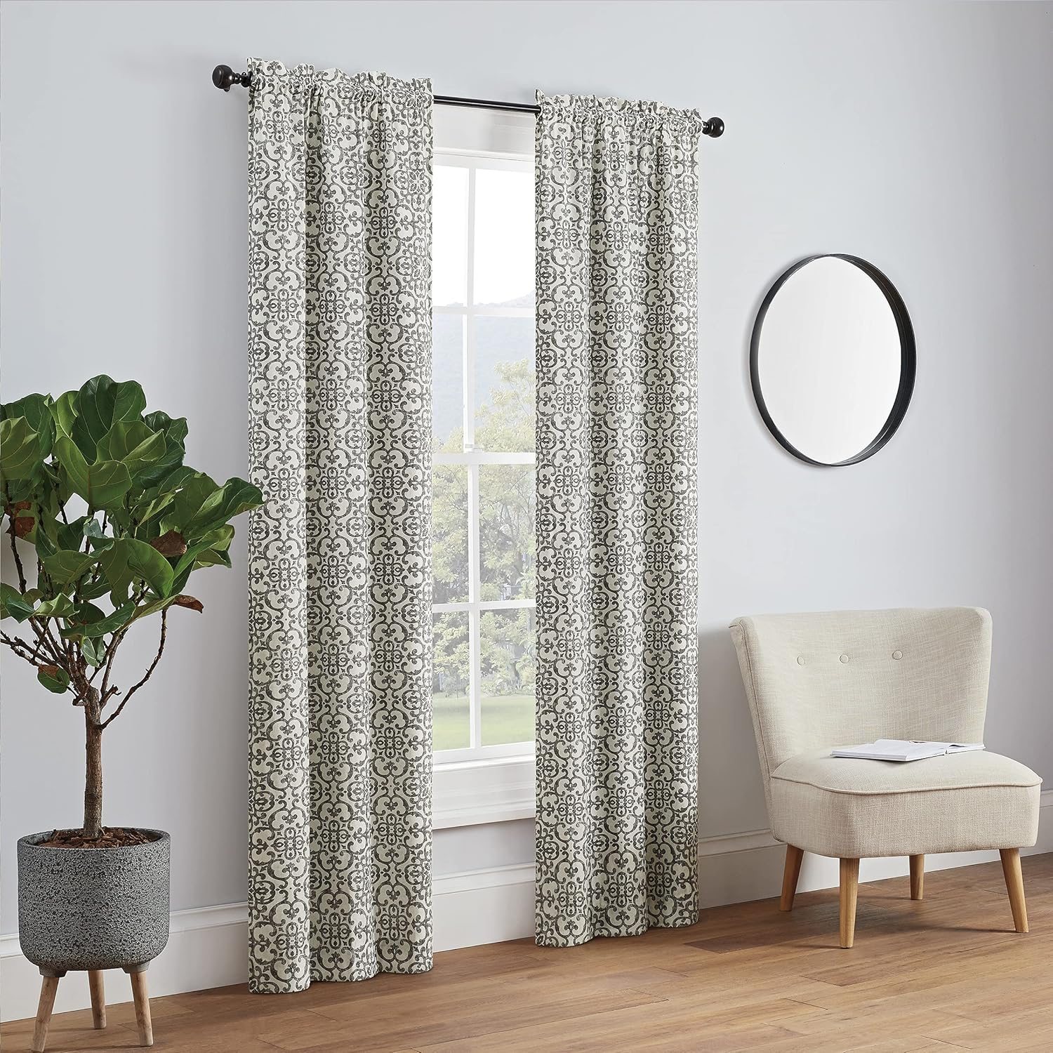Pairs to Go Brockwell Distressed Medallion Rod Pocket Curtains, 28” x 63” (2 Panels)