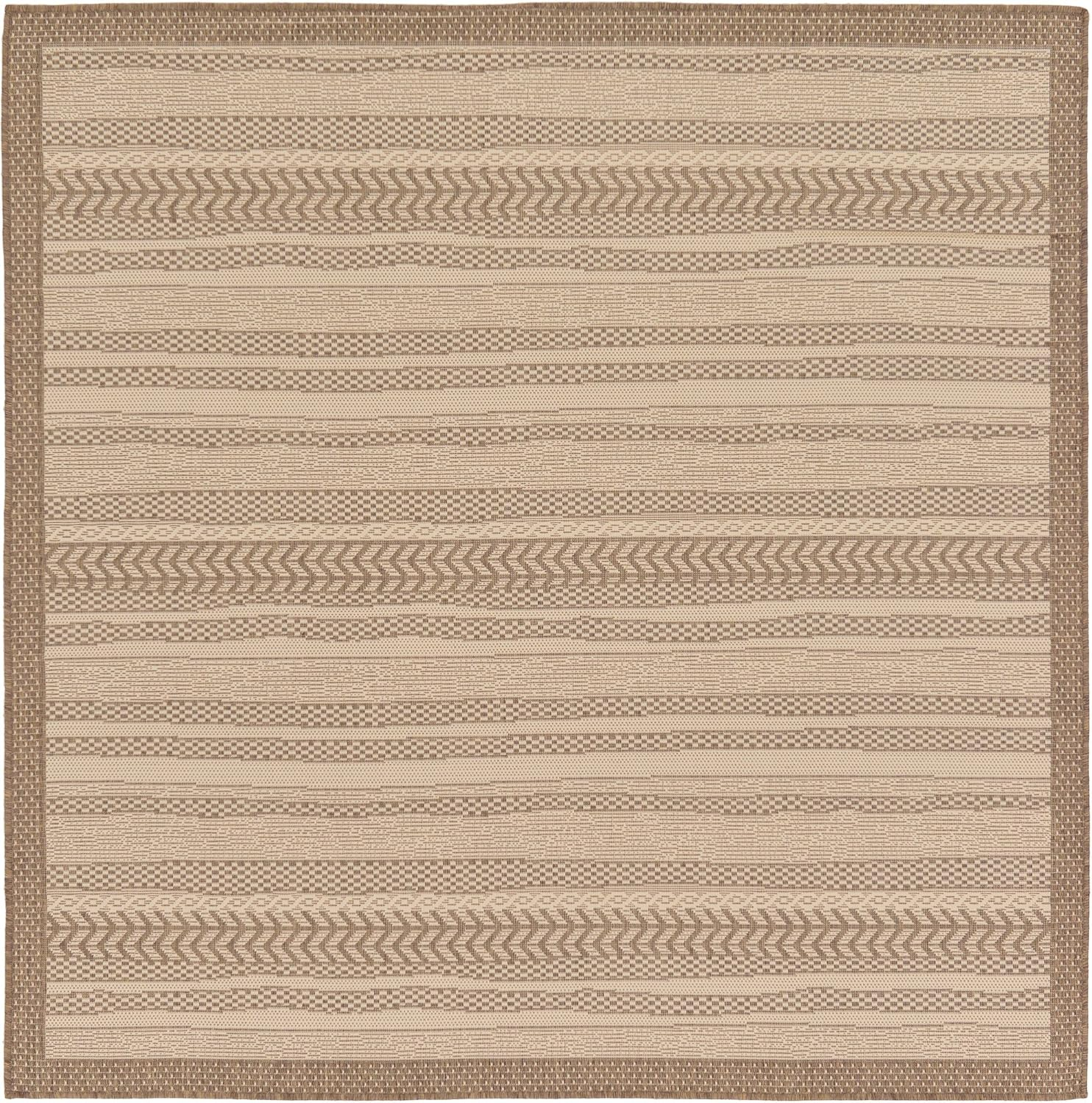 Unique Loom Outdoor Border Collection Area Rug - Lines (6' 1" Square Beige/Brown)
