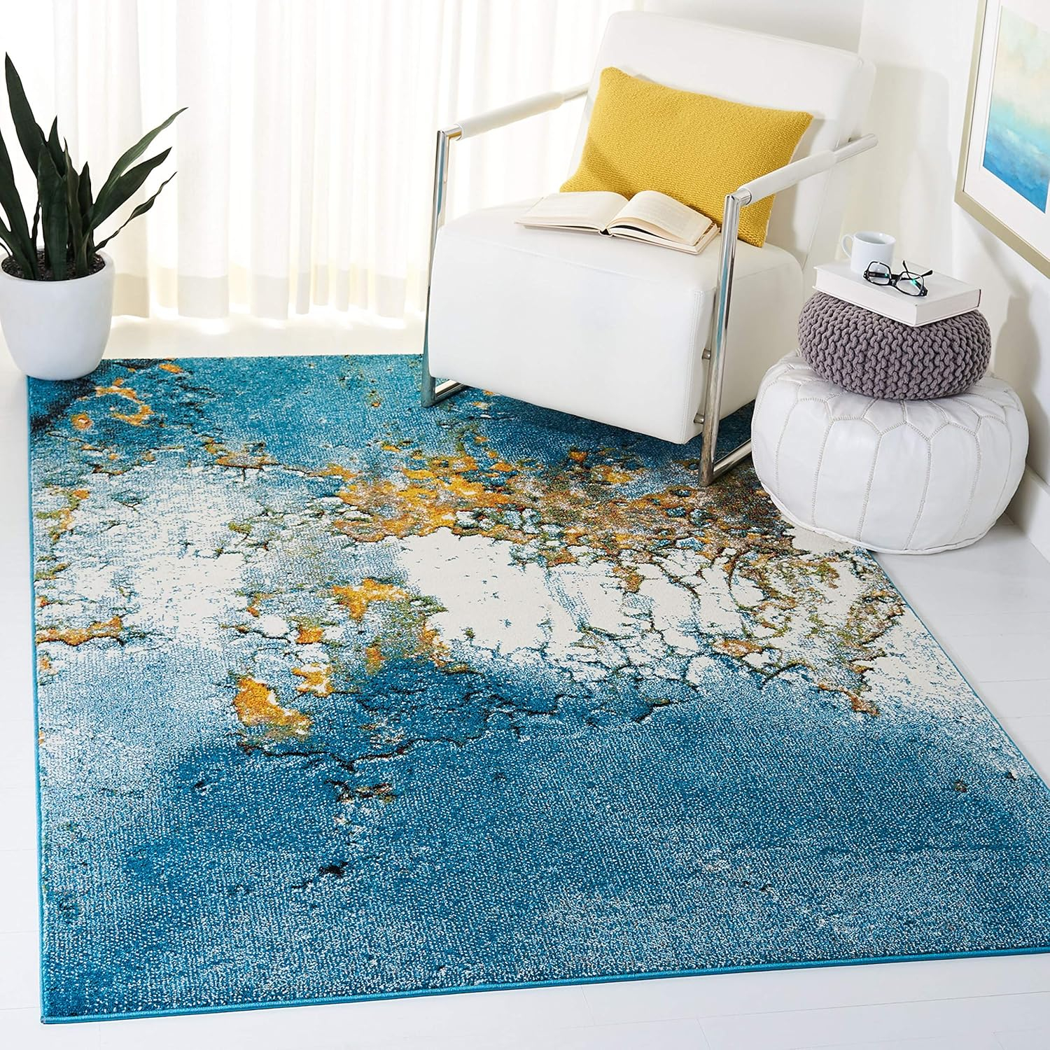 SAFAVIEH Glacier Nazca Geometric Area Rug, Blue/Gold, 2'7" x 5'