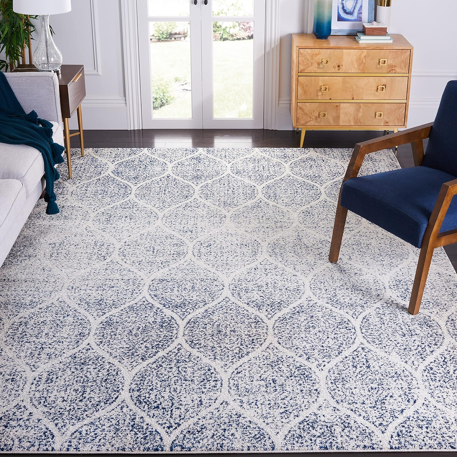 SAFAVIEH Madison Leighton Geometric Area Rug, Cream/Royal Blue, 10' x 14'