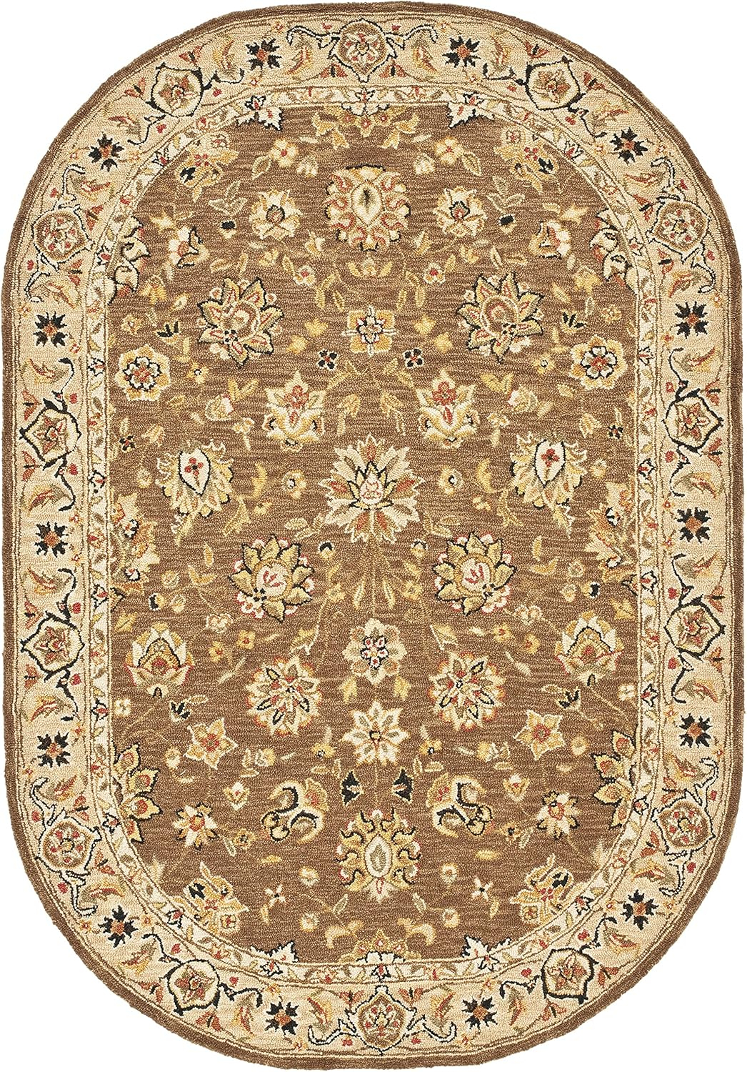 SAFAVIEH Chelsea Collection Area Rug - 4'6" x 6'6" Oval, Brown & Ivory, Hand-Hooked French Country Wool, Ideal for High Traffic Areas in Living Room, Bedroom (HK505B)