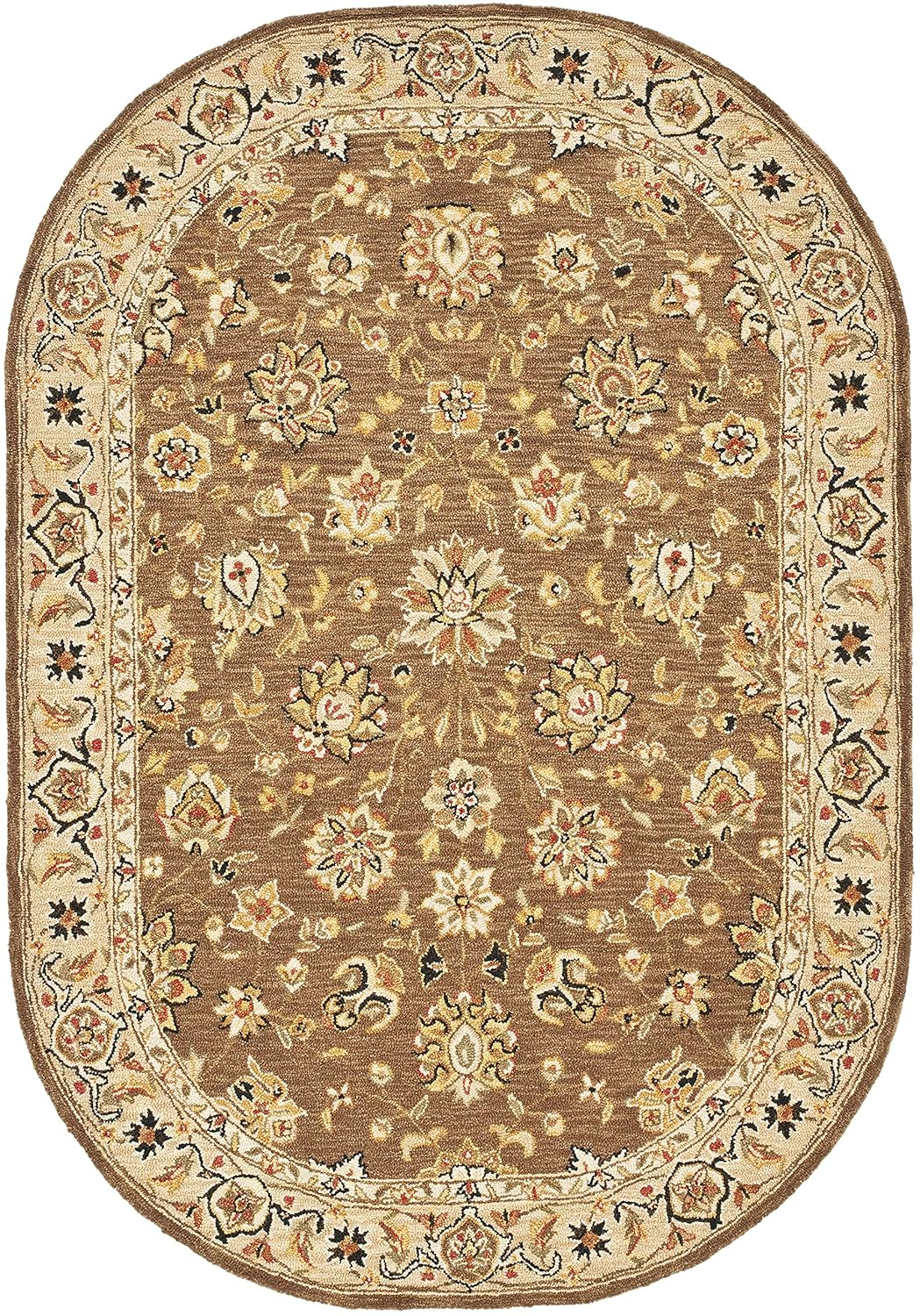 SAFAVIEH Chelsea Collection Area Rug - 4'6" x 6'6" Oval, Brown & Ivory, Hand-Hooked French Country Wool, Ideal for High Traffic Areas in Living Room, Bedroom (HK505B)