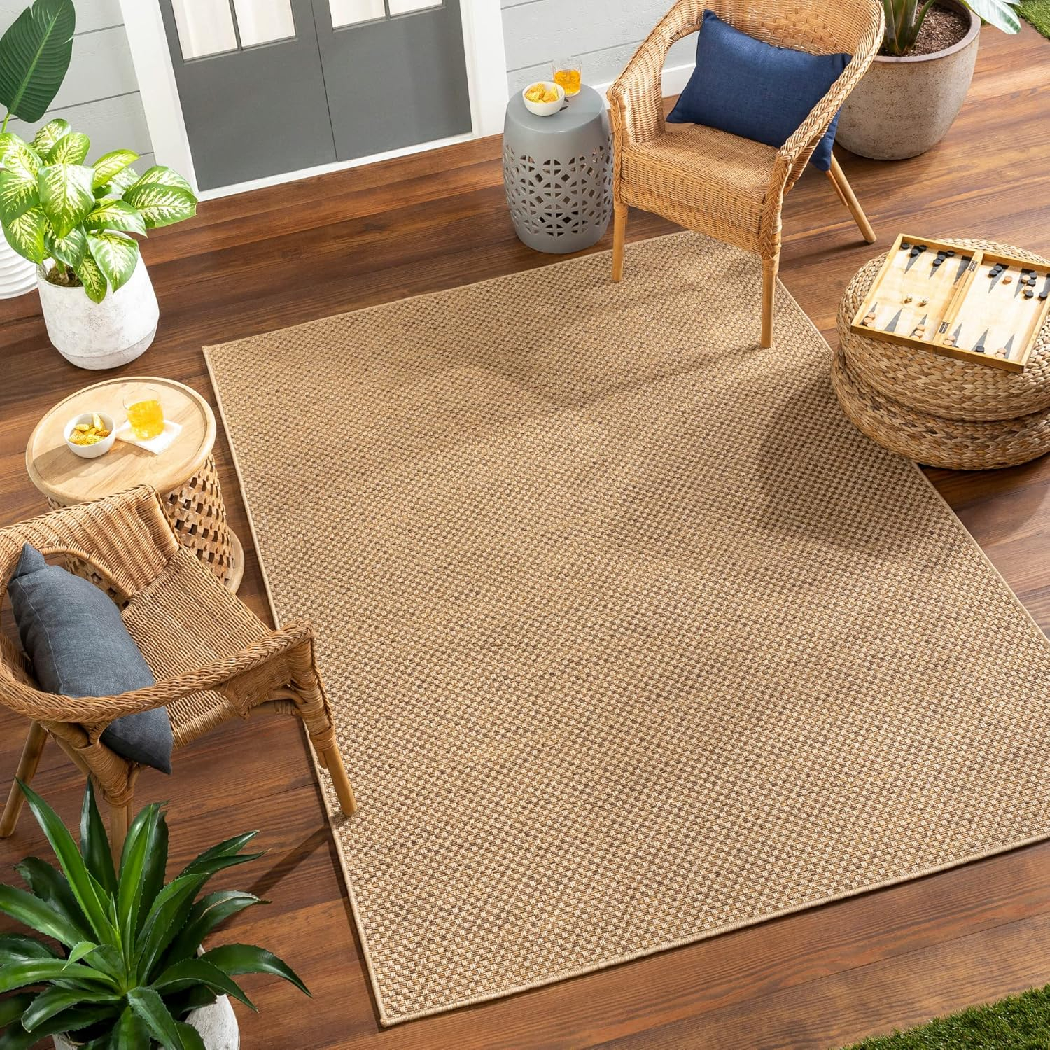 Pismo Beach Natural Tone Checker Weave 2'x3' Synthetic Area Rug