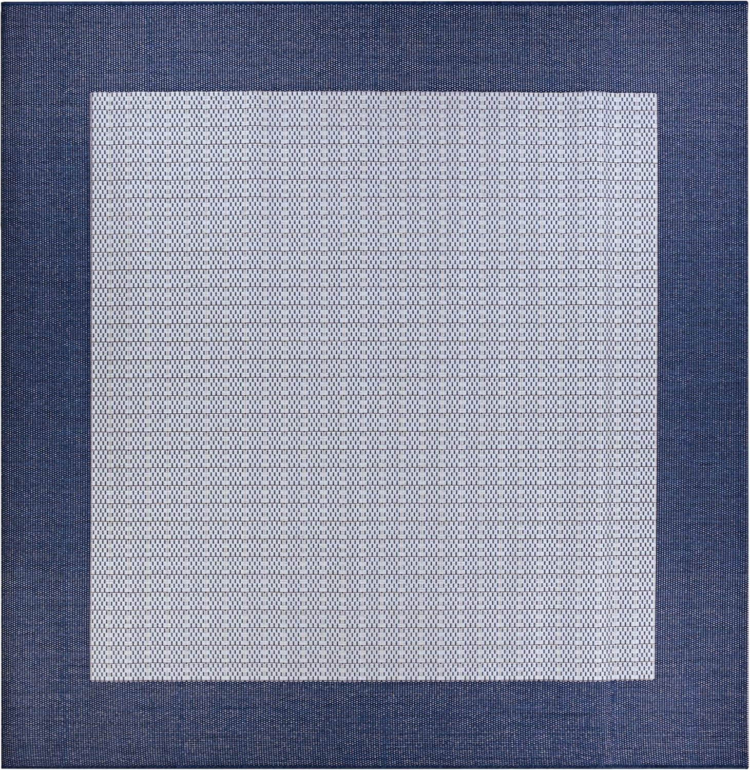 Couristan Recife Checkered Field Indoor / Outdoor Area Rug, Ivory- Indigo Blue, 7'6" Square