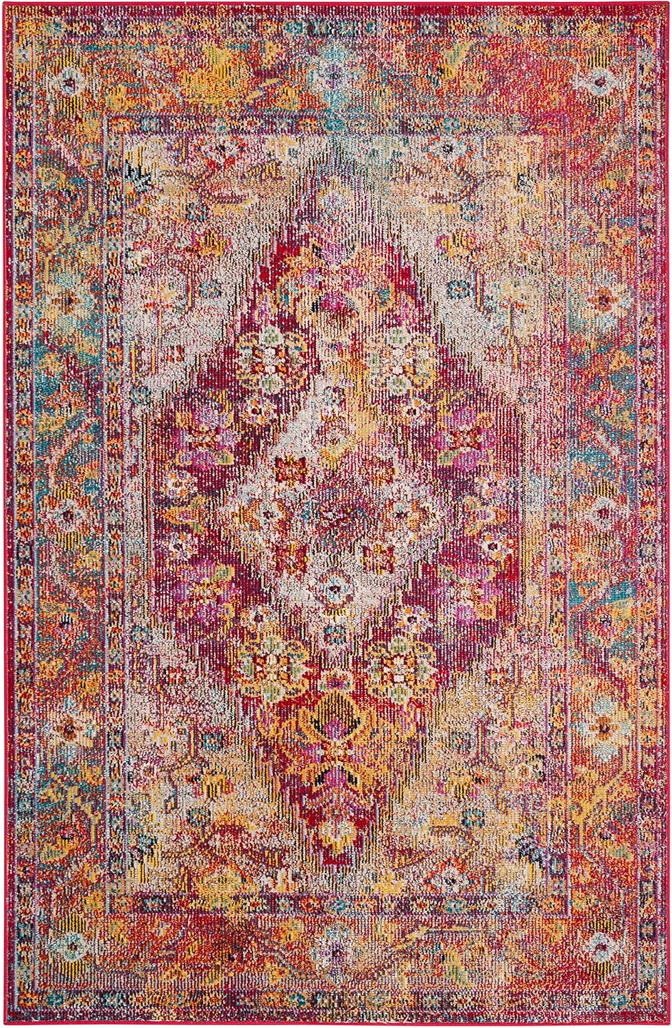 SAFAVIEH Crystal Salma Traditional Area Rug, Light Blue/Fuchsia, 3' x 5'