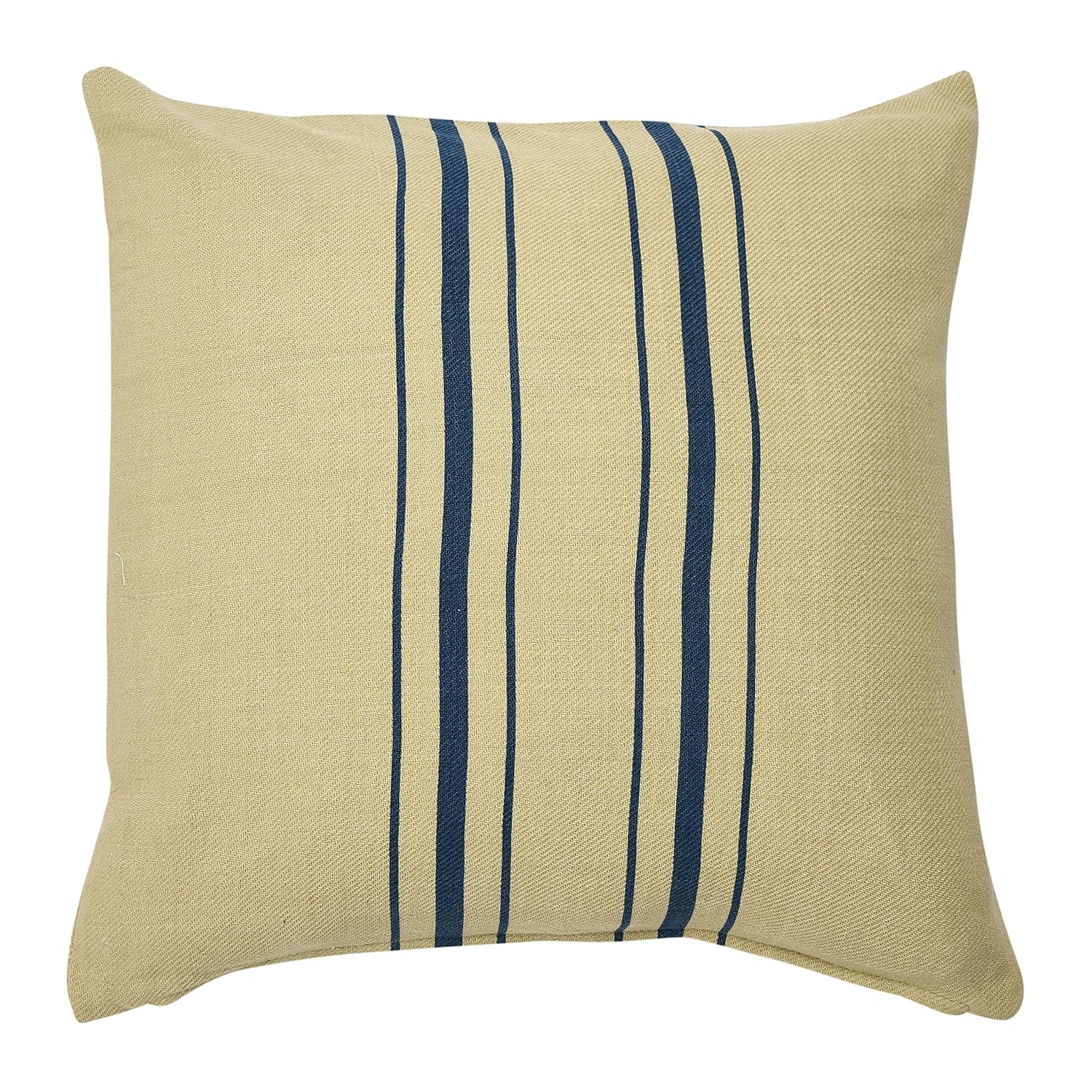 Natural Cotton Square Pillow Cover with Navy Stripes, 20" x 20"