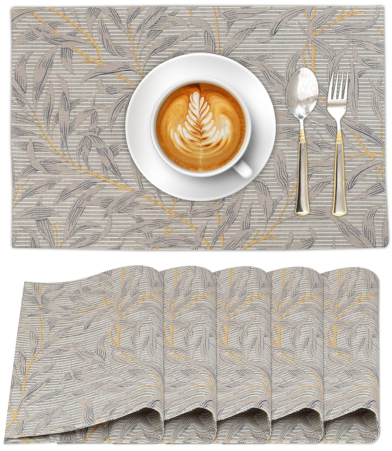Ruvanti Placemats 100% Cotton 13x19 inch, Dining Table Placemats Set of 6, Modern Place Mats for Dining Table Décor, Kitchen & Table Linens, Coffee Mat for Christmas Dinners – Leafy
