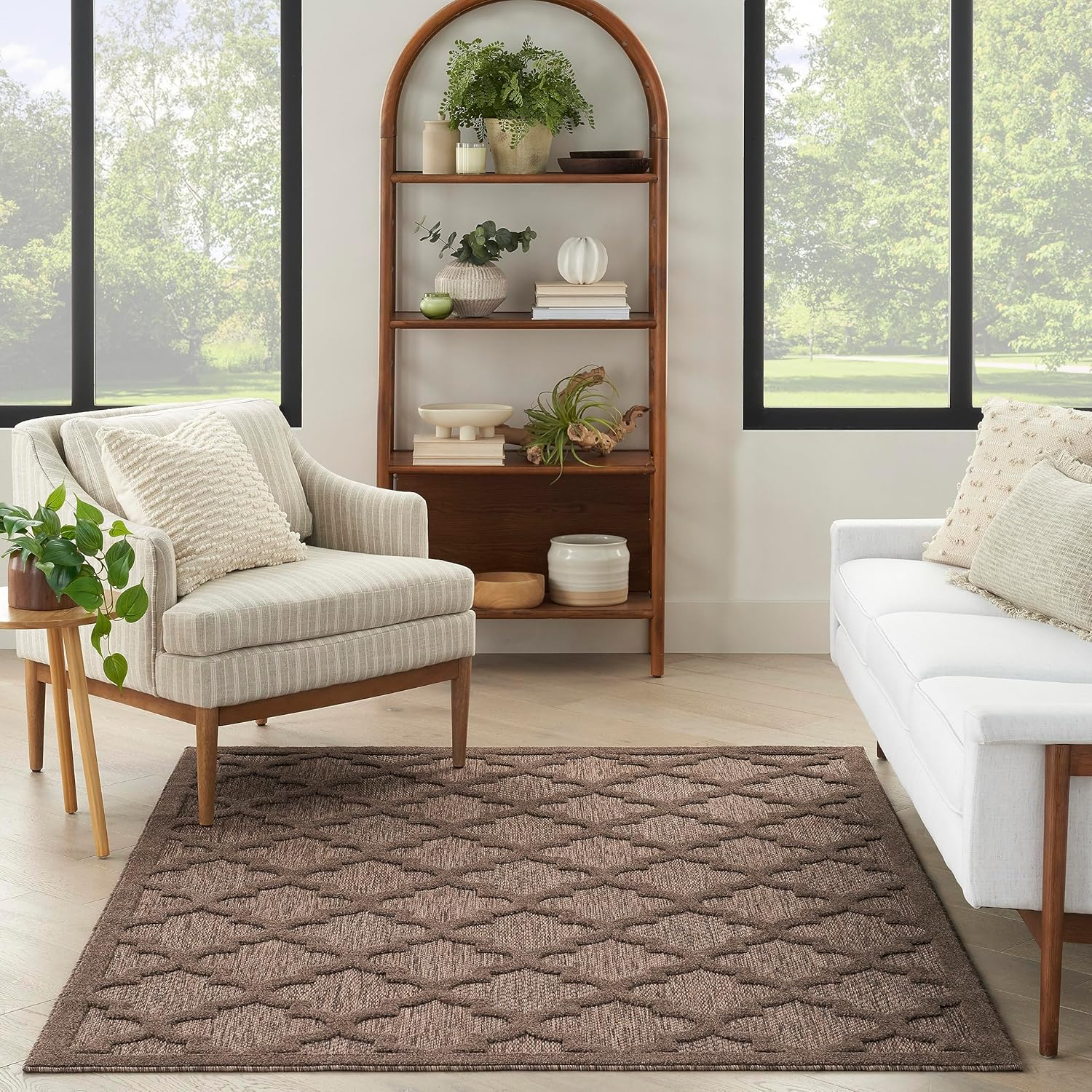 Nourison Easy Care 4' x 6' Brown Fabric Modern Area Rug (4' x 6')