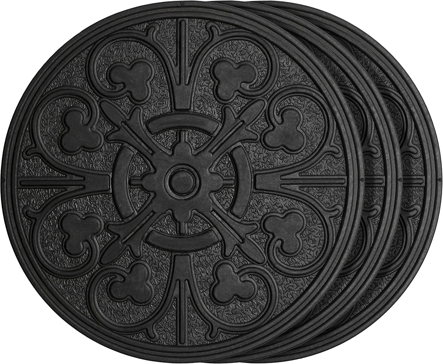 Black Rubber Compass Scroll Garden Stepping Stone Set, 11-3/4 inches