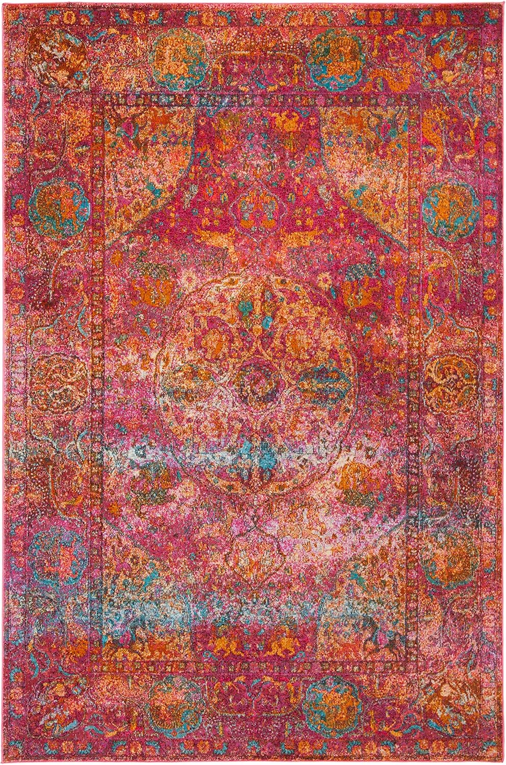 SAFAVIEH Luxor Metha Floral Bordered Area Rug, Fuchsia/Gold, 4' x 6'