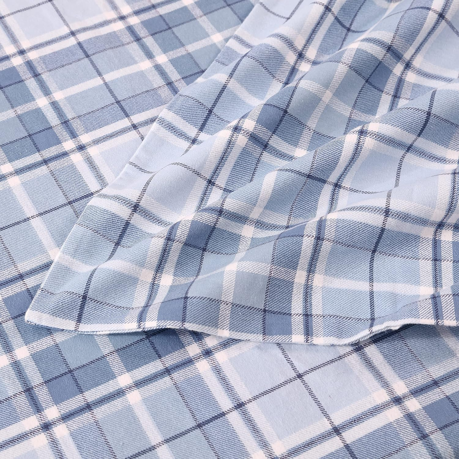 Vanessa Light Blue Cotton Flannel Full Plaid Sheet Set