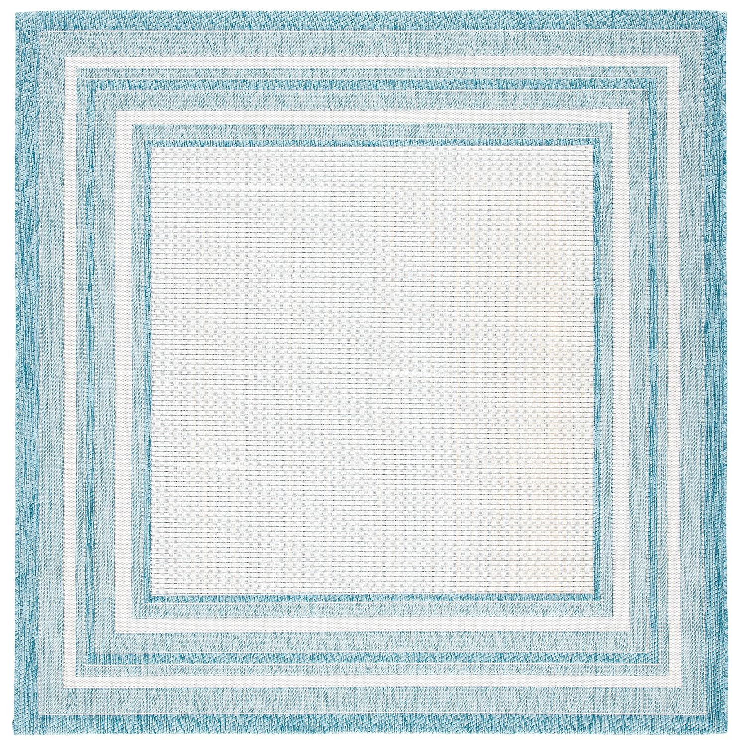 SAFAVIEH Courtyard Ercan Bordered Indoor/Outdoor Area Rug, Light Grey/Black, 4' x 4' Square
