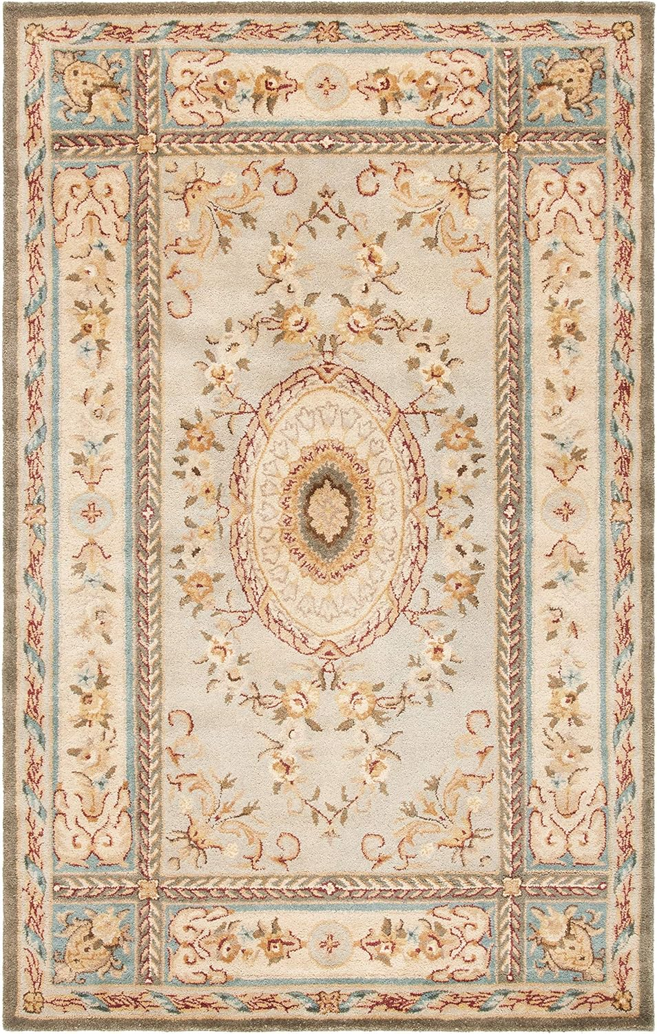 SAFAVIEH Bergama Cromwell Oriental Wool Area Rug, Light Blue/Ivory, 4' x 6'