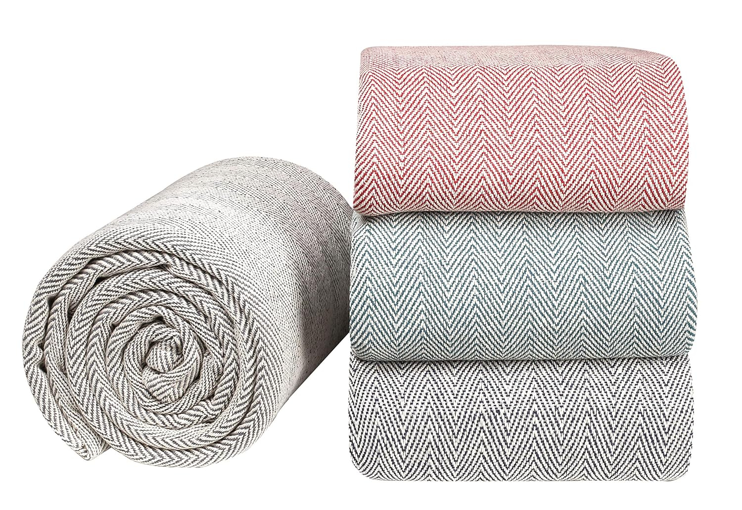 GLAMBURG 100% Soft and Breathable Cotton Thermal Blanket Queen Charcoal - Perfect for Layering Any Bed for All Season