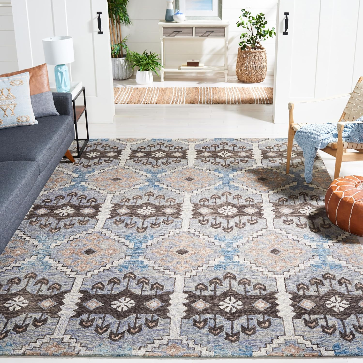 SAFAVIEH Aspen Noweel Geometric Wool Area Rug, Light Blue/Cream, 11' x 15'