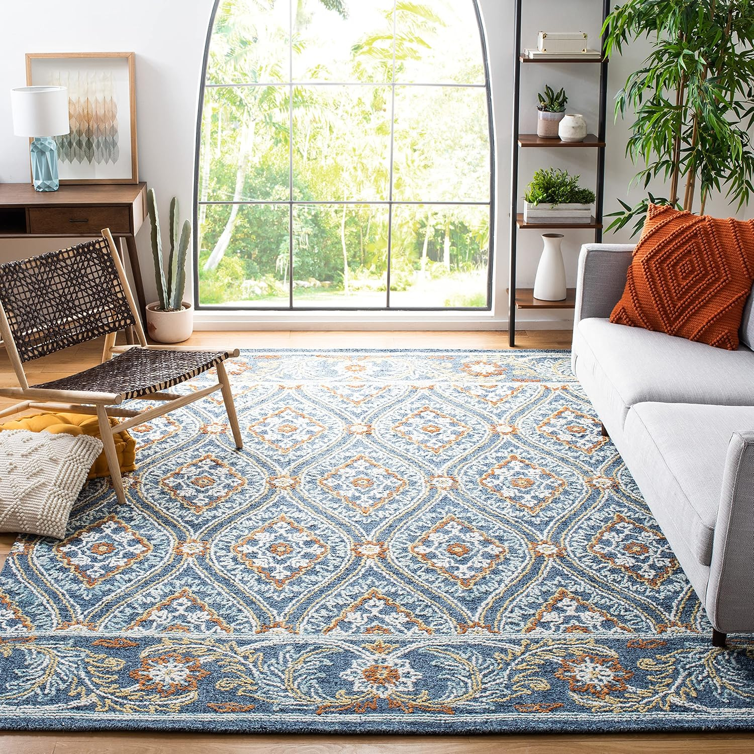 SAFAVIEH Blossom Dima Damask Area Rug, Navy/Yellow, 8' x 10'