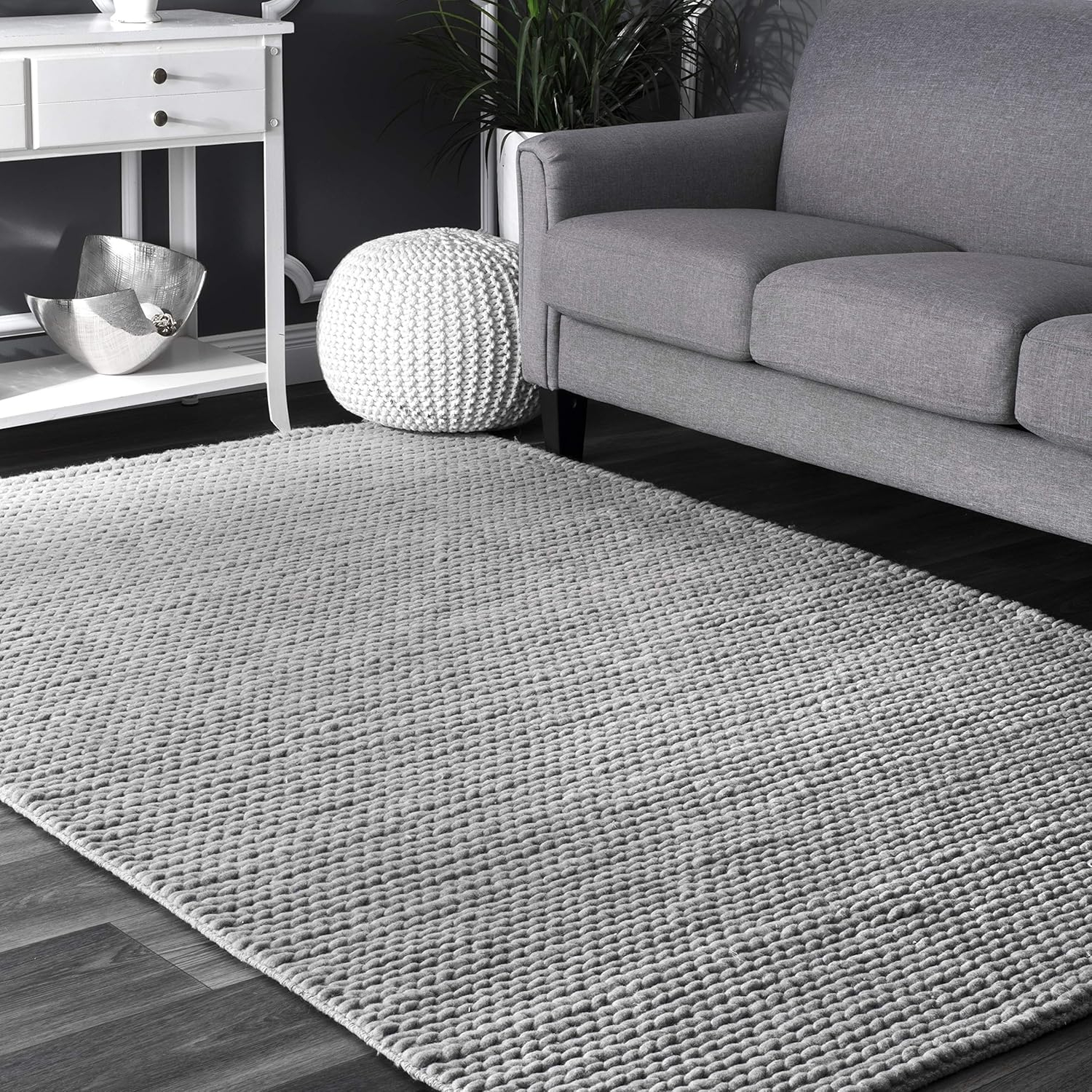 nuLOOM 3x5 Penelope Wool Braided Handmade Area Rug, Light Grey, Solid Rustic Farmhouse Style, For Bedroom, Living Room, Hallway, Entryway