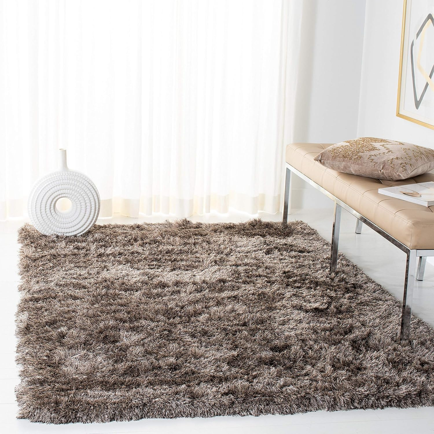 SAFAVIEH Paris Darwin Plush Polyester Shag Area Rug, Sable, 10' x 14'