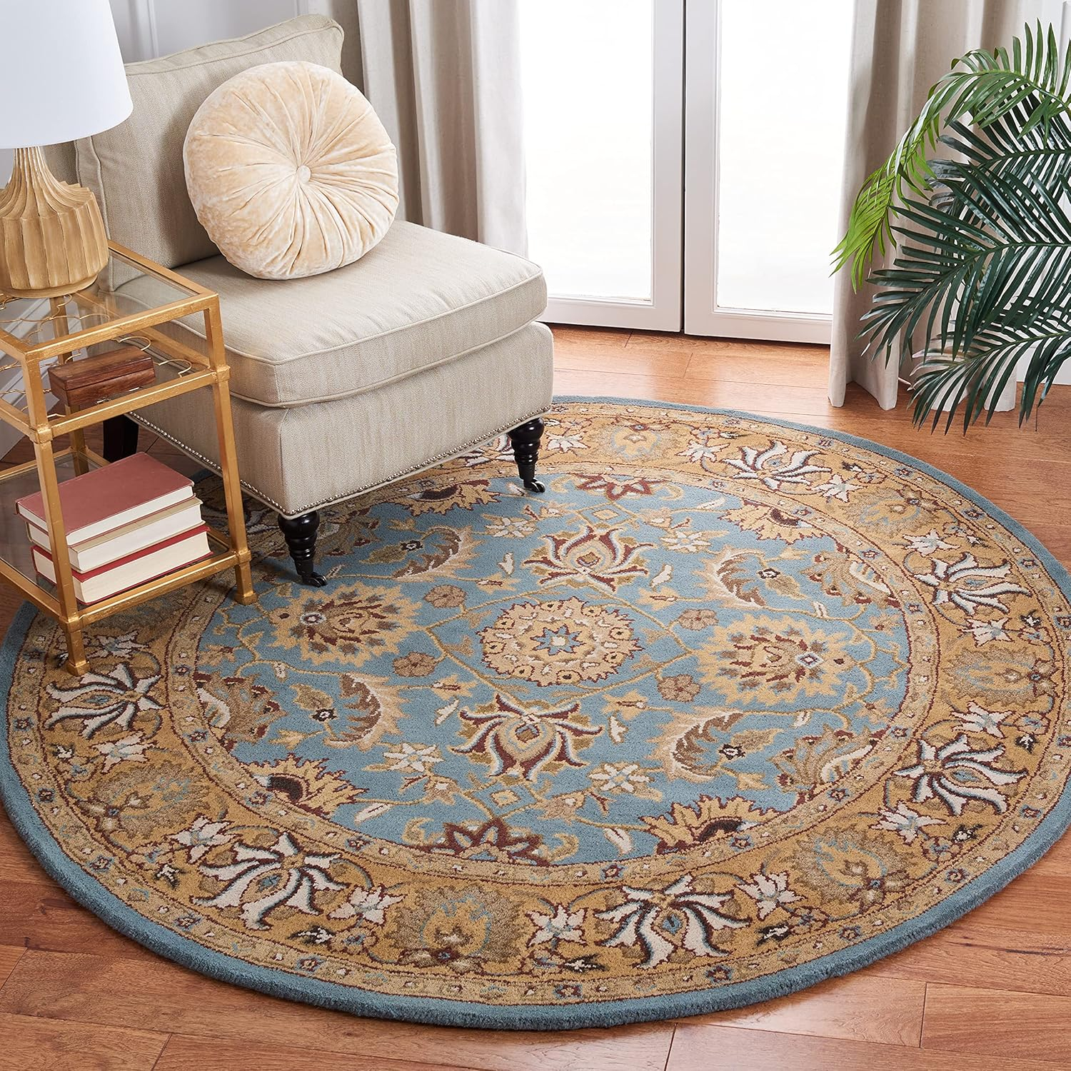 SAFAVIEH Heritage Dexter Traditional Wool Area Rug, Blue/Gold, 4'6" x 6'6" Oval