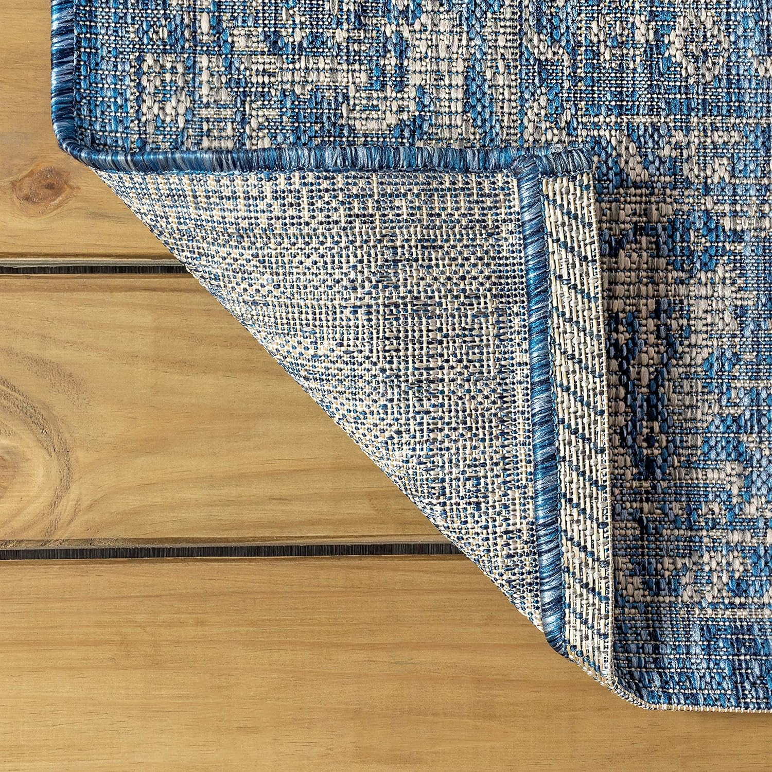 Tela Bohemian Navy/Gray 3 ft. 11 in. x 6 ft. Textured Weave Floral Indoor/Outdoor Area Rug