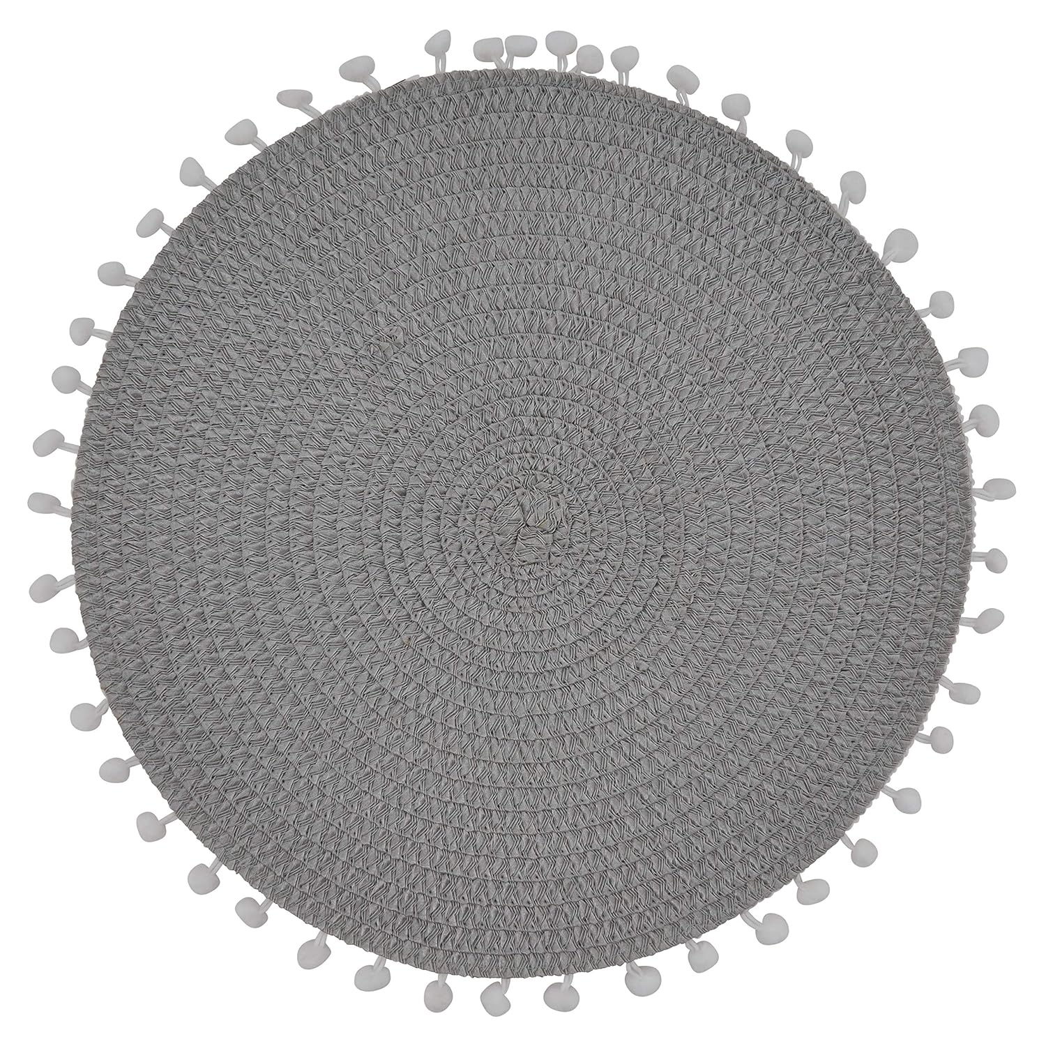Fennco Styles Pom Pom Textured Placemats 15 Inches Round, Set of 4 – Grey Modern Traycloth Table Mats for Home, Dining Room Décor, Banquets, Indoor & Outdoor and Special Events