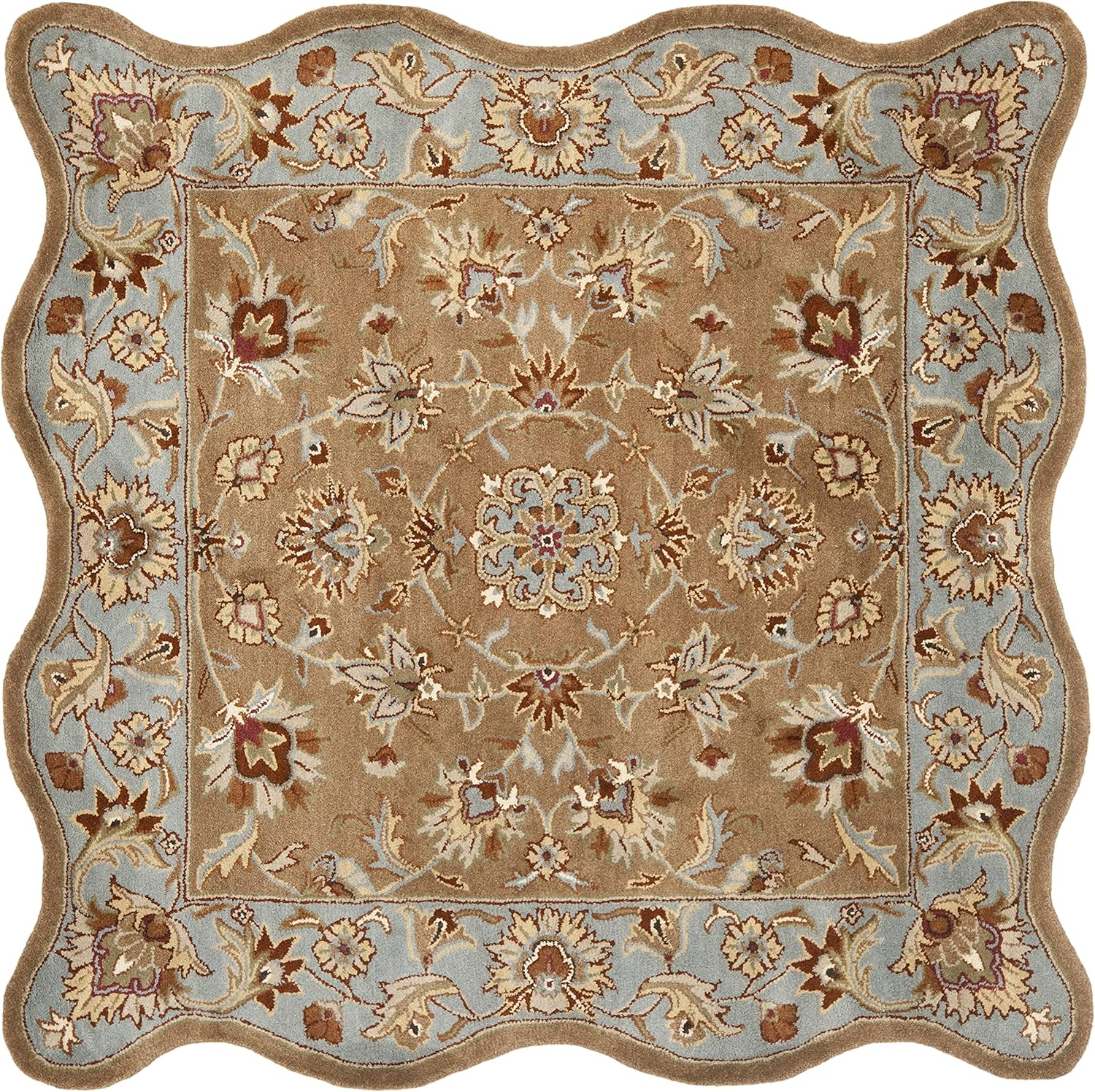 SAFAVIEH Heritage Kensington Traditional Wool Area Rug, Beige/Blue, 6' x 6' Square Scalloped