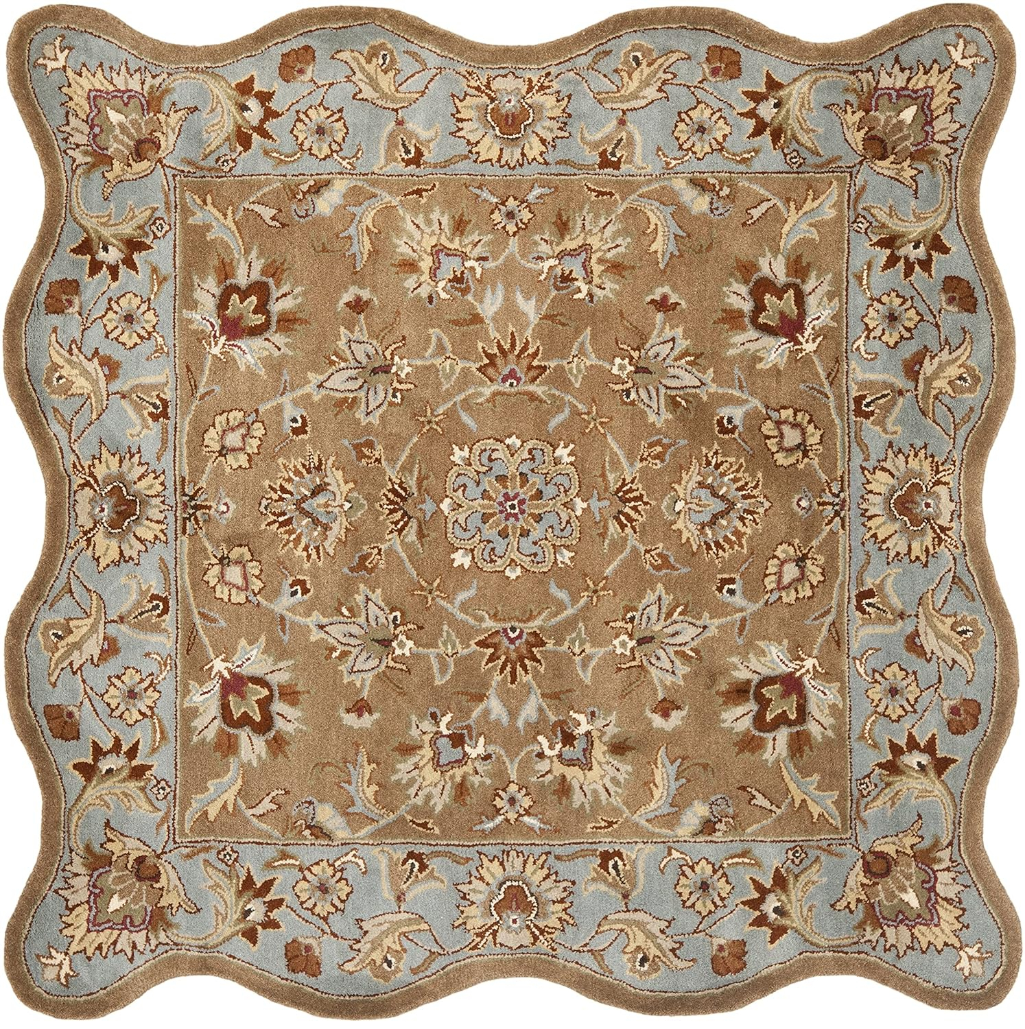 SAFAVIEH Heritage Kensington Traditional Wool Area Rug, Beige/Blue, 6' x 6' Square Scalloped