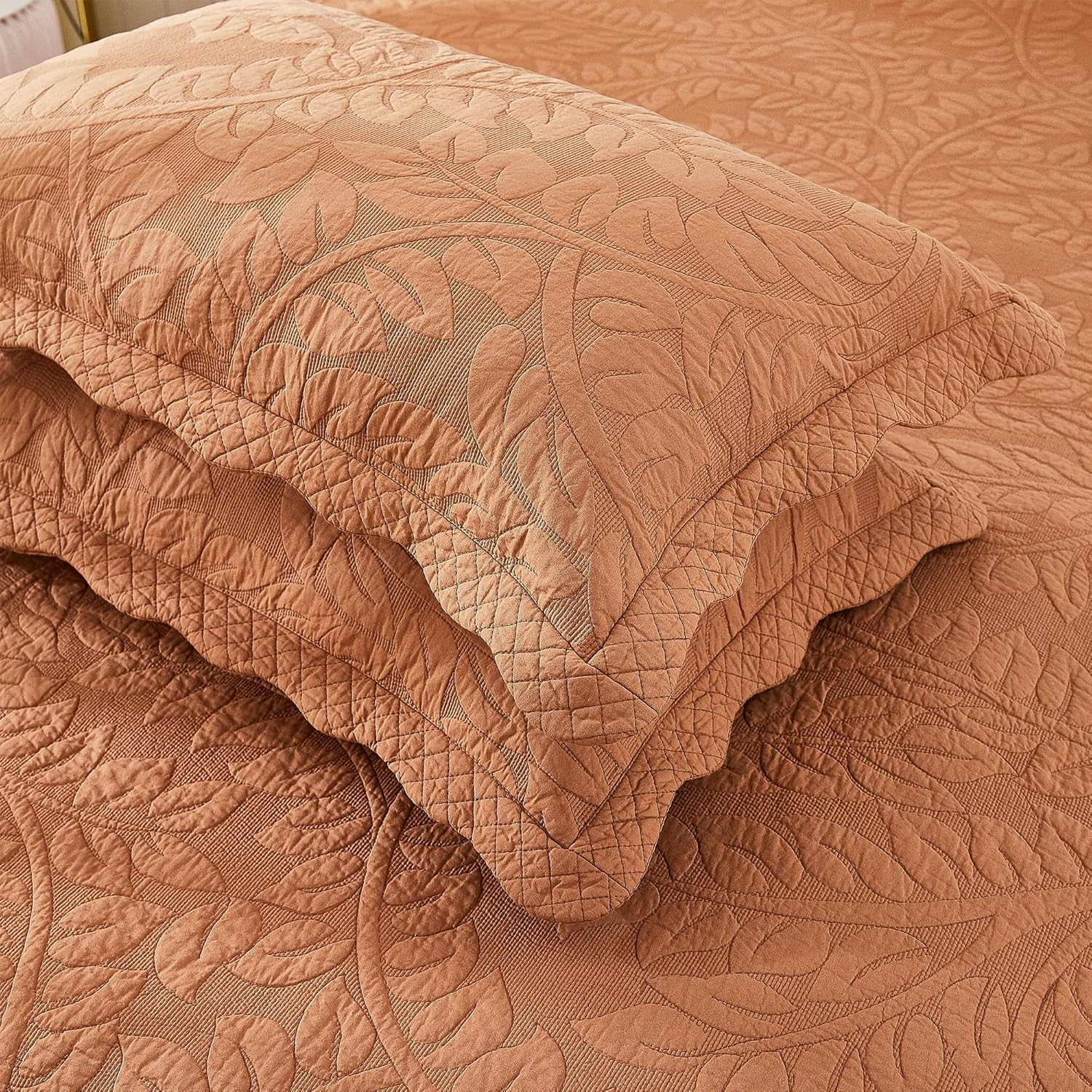 MarCielo 2-Piece 100% Cotton Quilted Pillow Shams Embroidered Farmhouse Pillow Shams (Standard, Royal Orange)