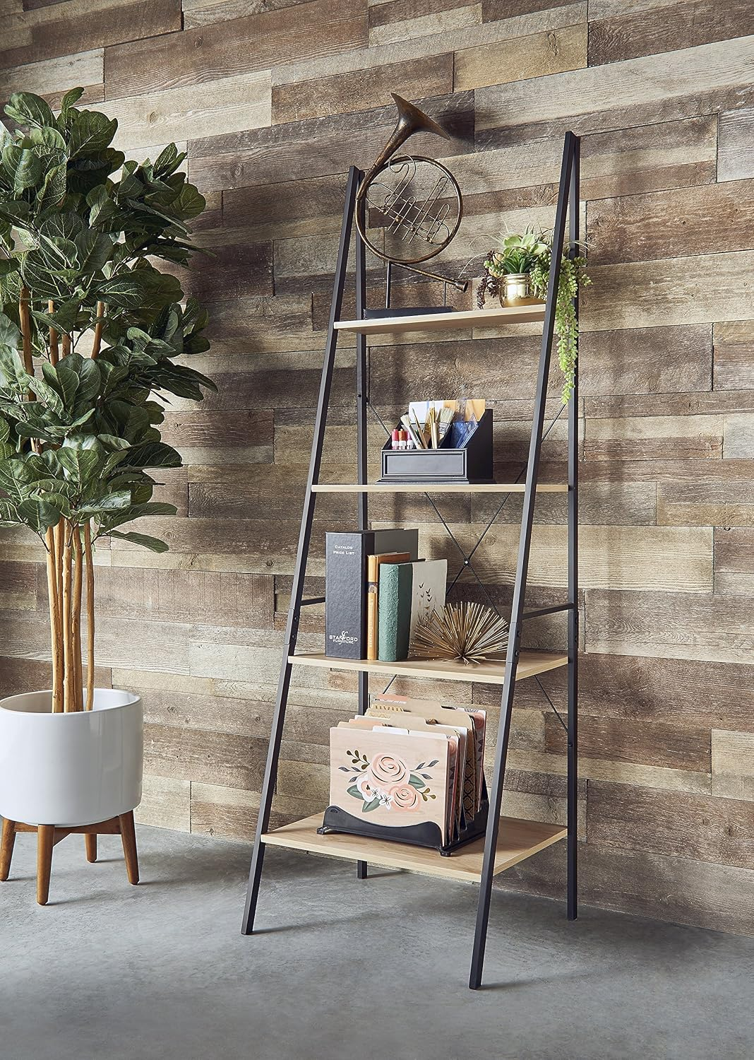 closetmaid 1312 4-tier wood ladder shelf bookcase, natural