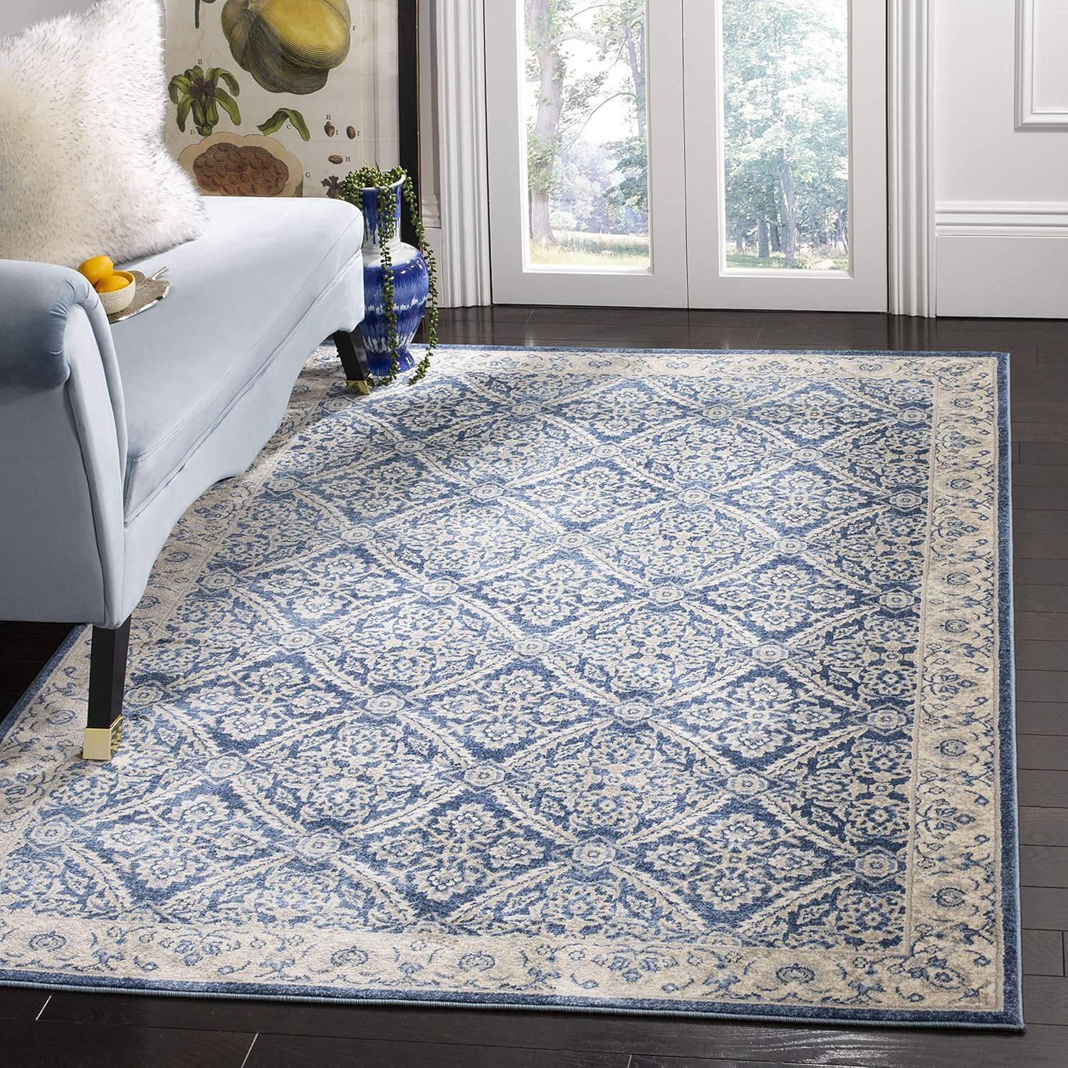 SAFAVIEH Brentwood Brandy Floral Geometric Area Rug, 3' x 5', Navy/Cream