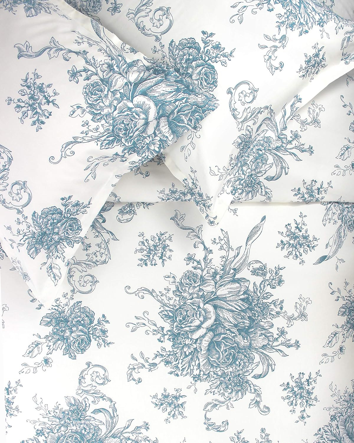 Melange Home Printed Design Cotton Collection 400 Thread Count Light Blue Toile Duvet Set King - Cal King 3 Piece