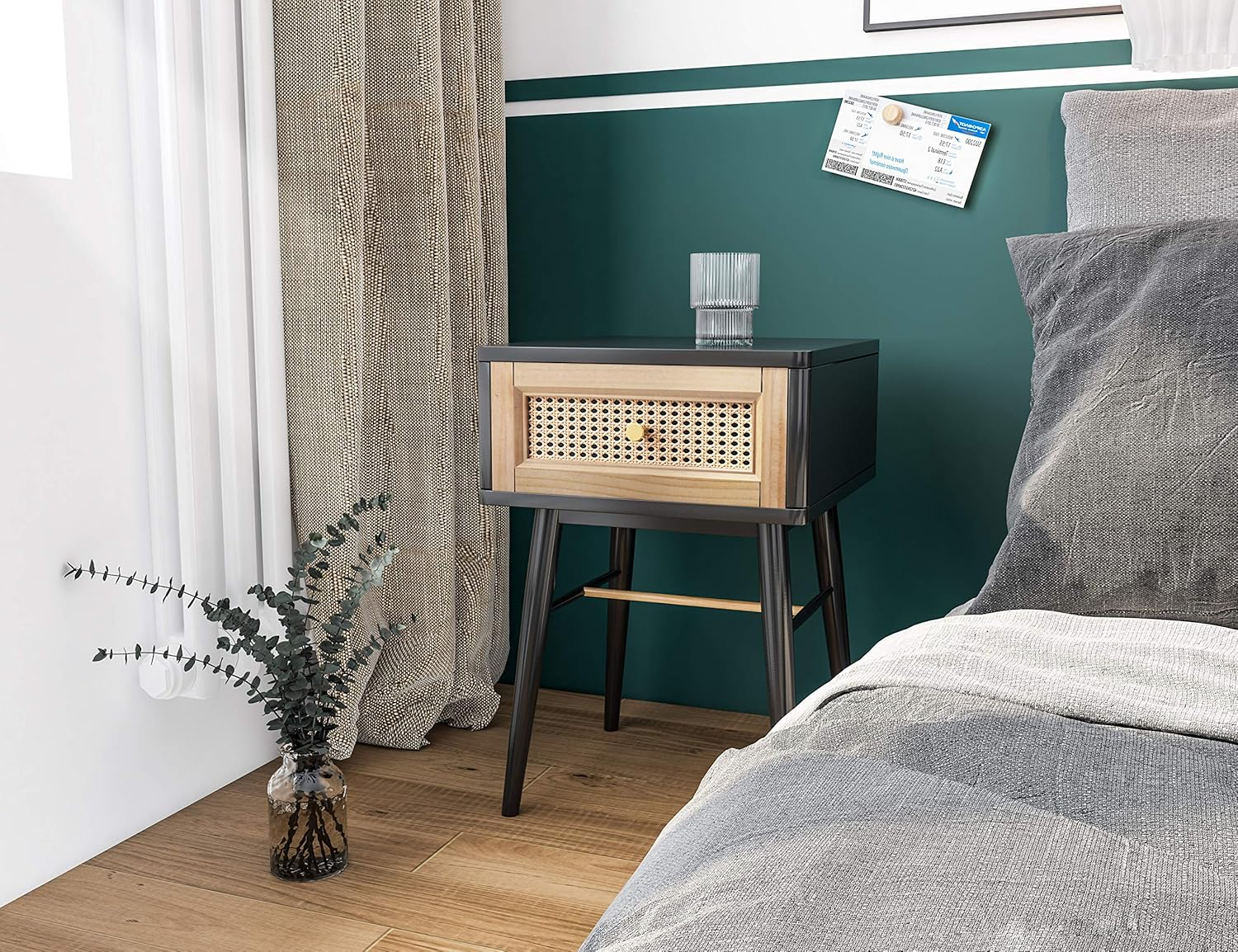 Fully-Assembled Modern Farmhouse Clean-Lined Nightstand, End Table with 1 Drawer, Black