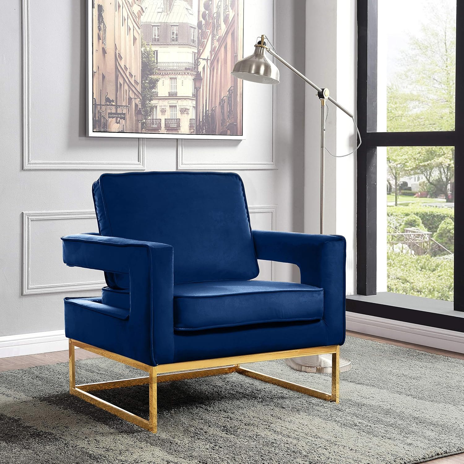 Meridian Furniture Noah Navy Velvet Accent Chair with Gold Iron Base