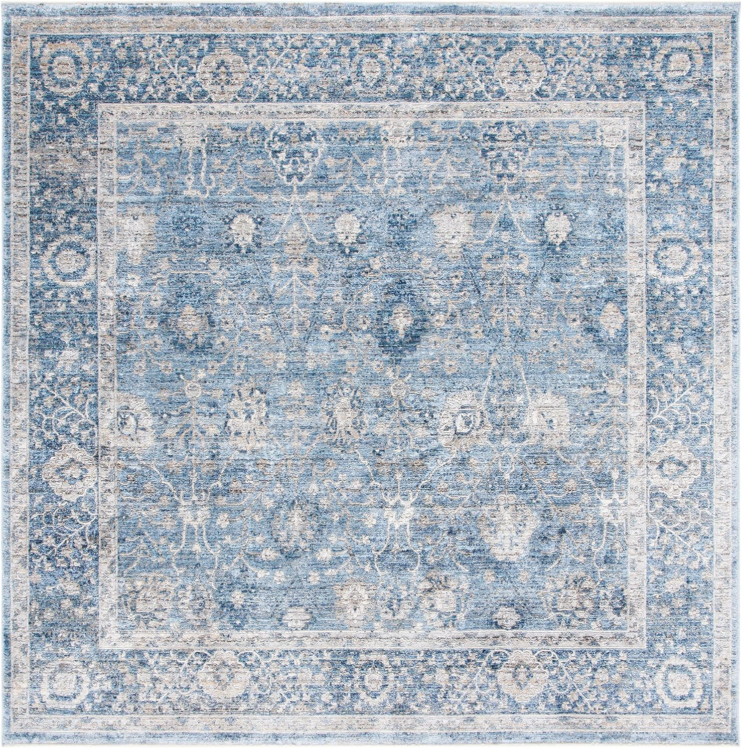 SAFAVIEH Dream Giles Floral Area Rug, Grey/Turquoise, 6'7" x 6'7" Square