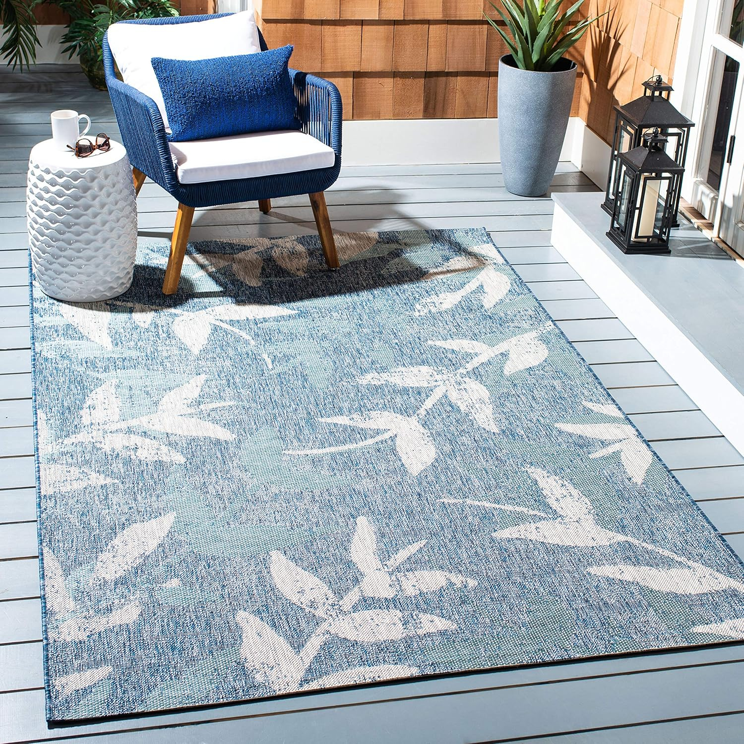 SAFAVIEH Courtyard Colton Floral Indoor/Outdoor Area Rug, 9' x 12', Navy/Blue