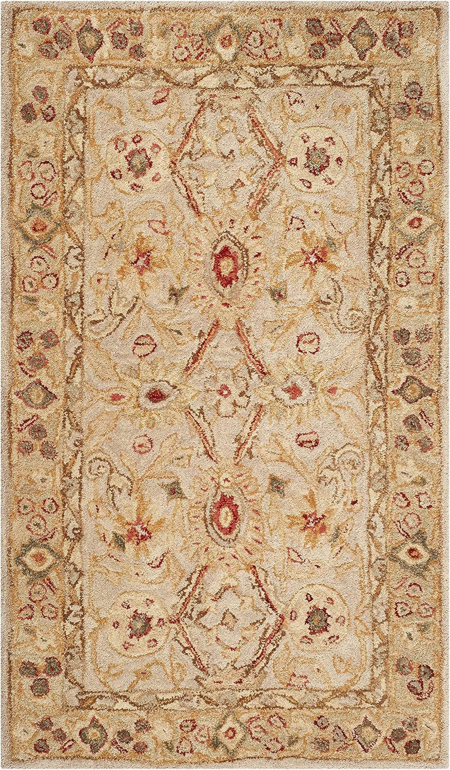 SAFAVIEH Anatolia Trinity Floral Wool Area Rug, Grey Beige/Sage, 3' x 5'