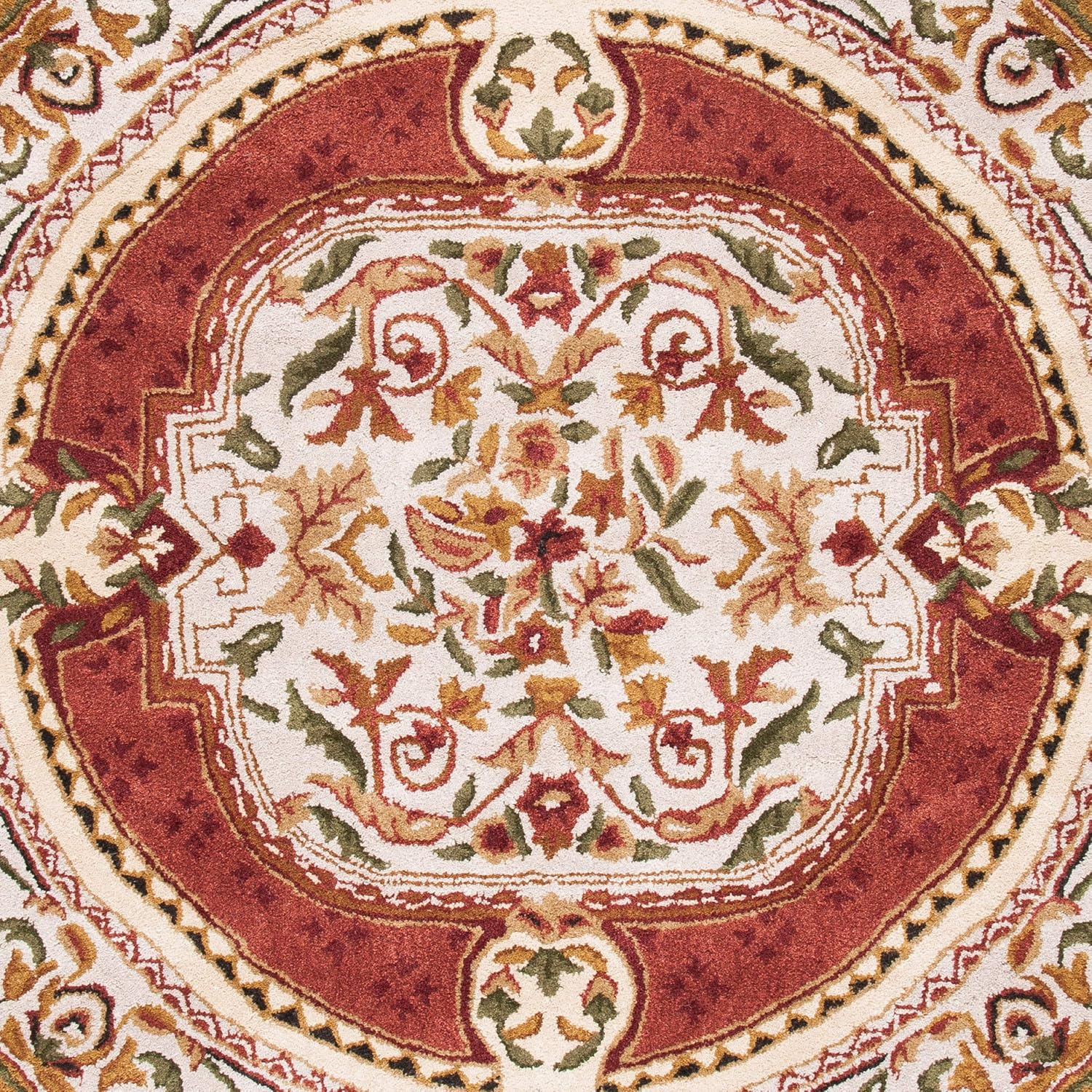 SAFAVIEH Classic Flanagan Floral Bordered Wool Area Rug, Burgundy, 6' x 6' Round