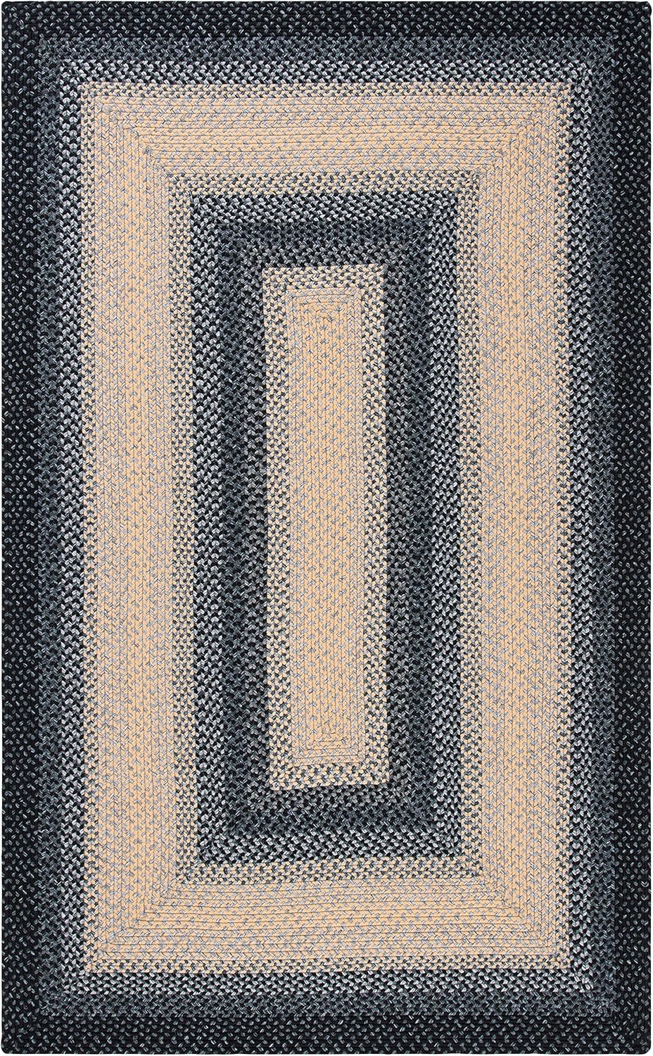 SAFAVIEH Braided Neville Bordered Machine Washable Reversible Area Rug, Black/Grey, 2'6" x 5'