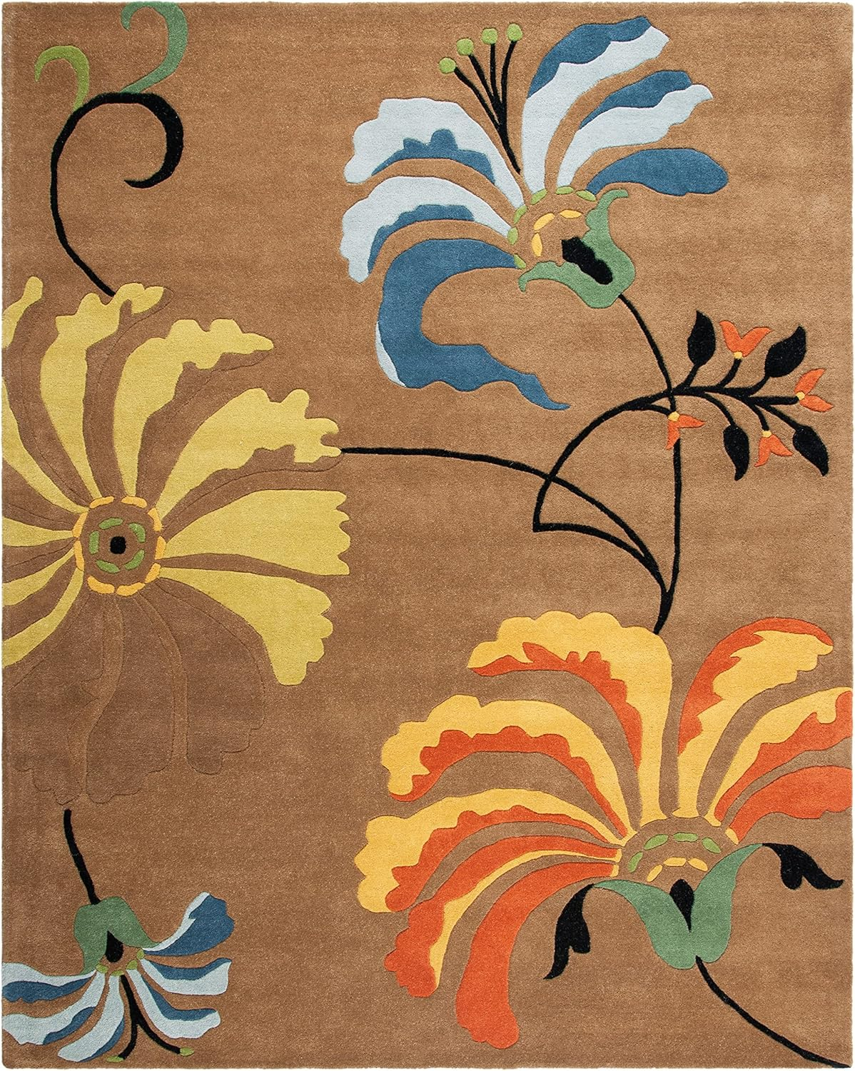 Handmade Blue Tufted Wool and Viscose Area Rug