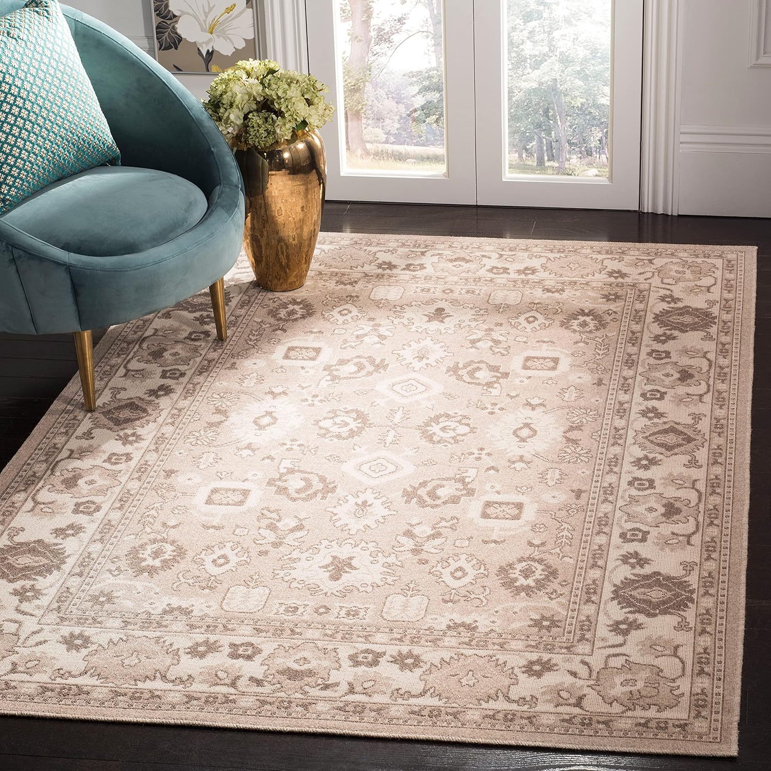 Taupe and Natural 3' x 5' Traditional Wool Blend Area Rug