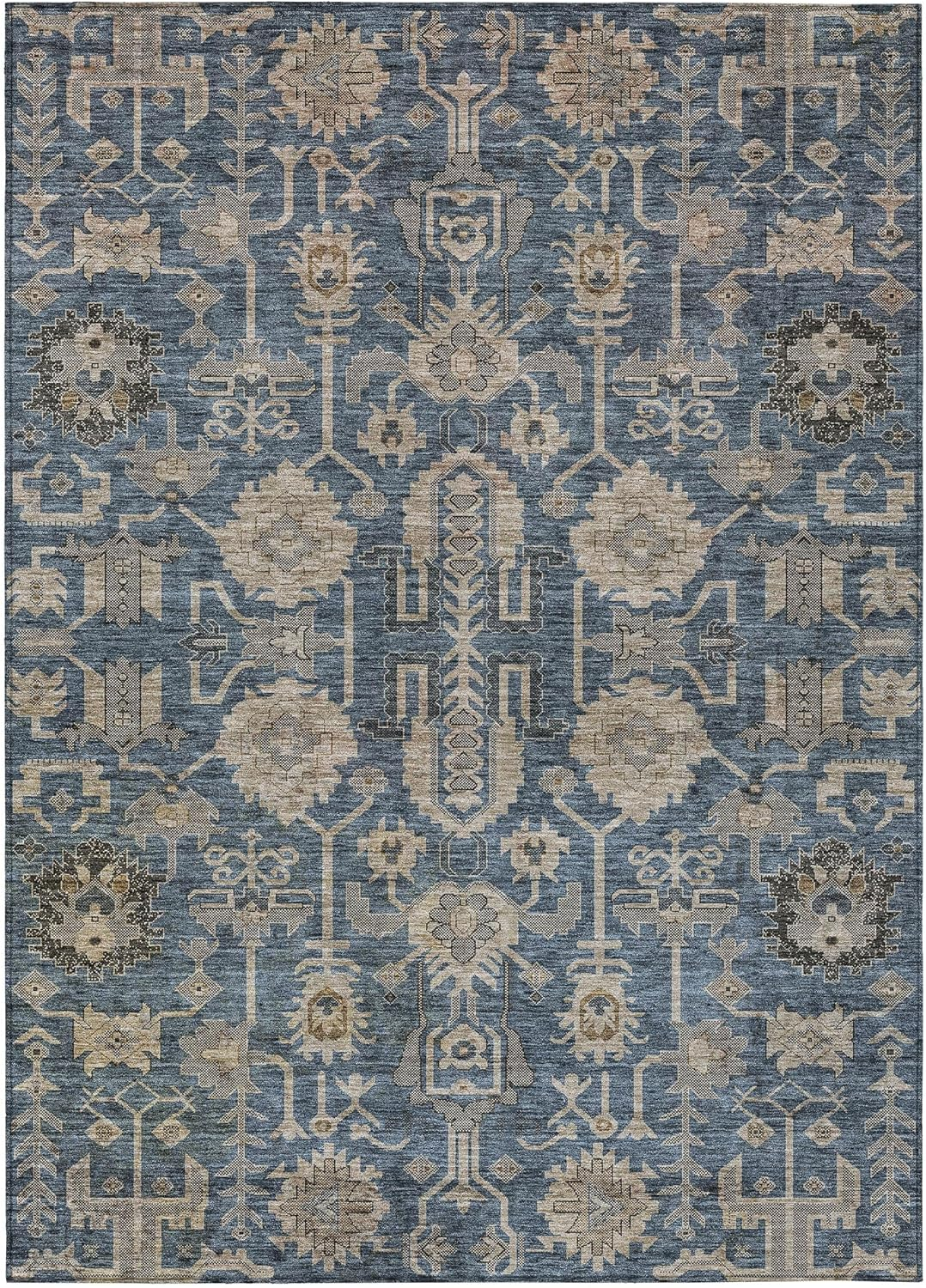 Navy and Beige Synthetic Flat Woven 8' x 10' Oriental Rug