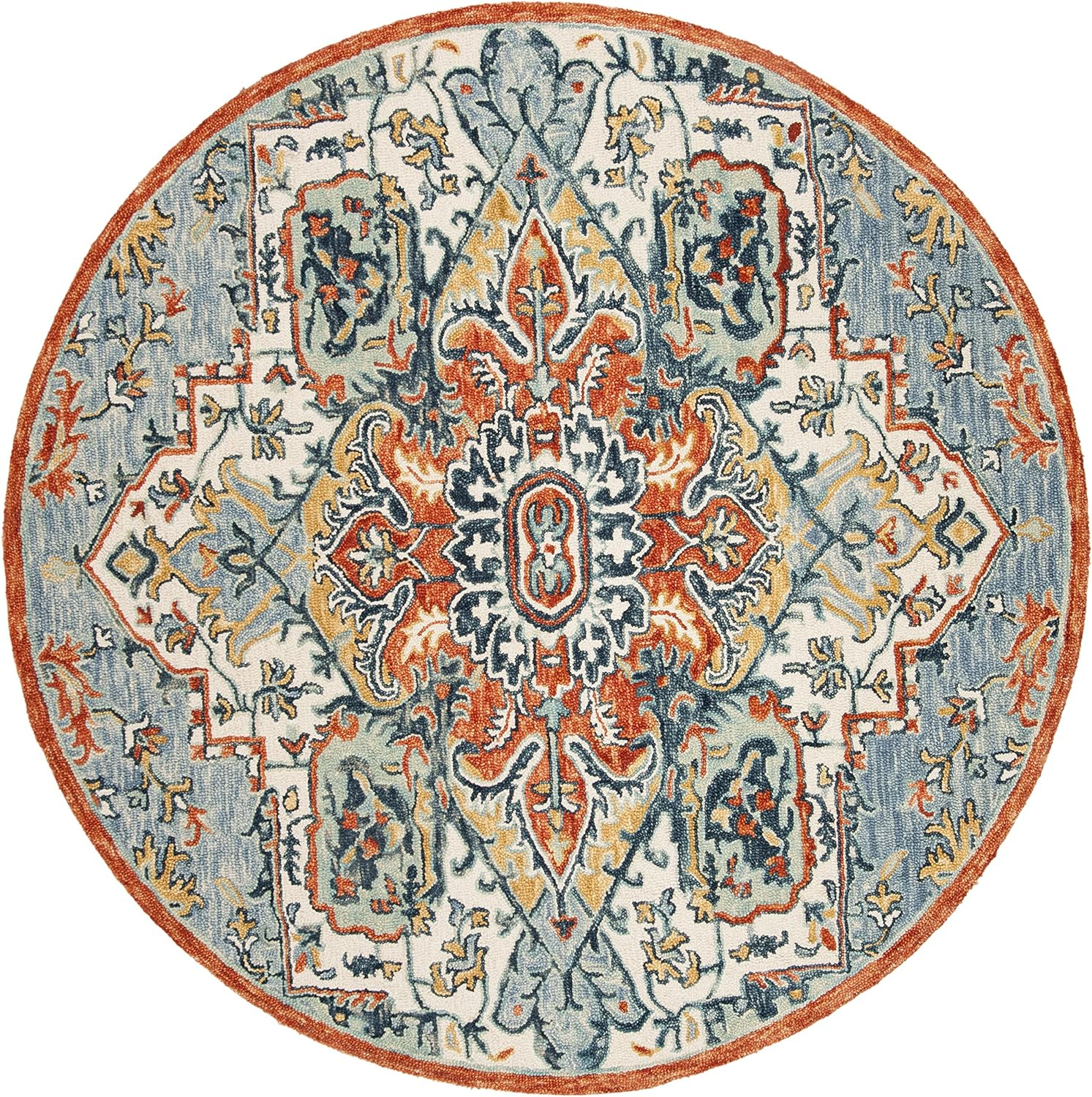 SAFAVIEH Aspen Caroline Floral Area Rug, Blue/Rust, 9' x 9' Round