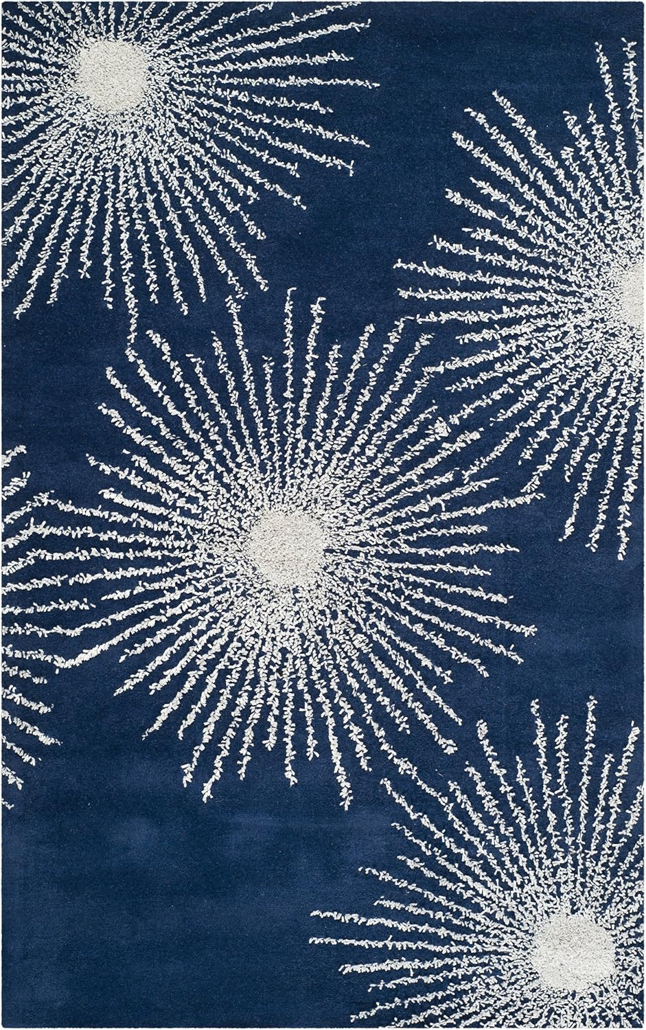 SAFAVIEH Soho Fiesta Celebration Wool Area Rug, Dark Blue/Ivory, 2'6" x 4'