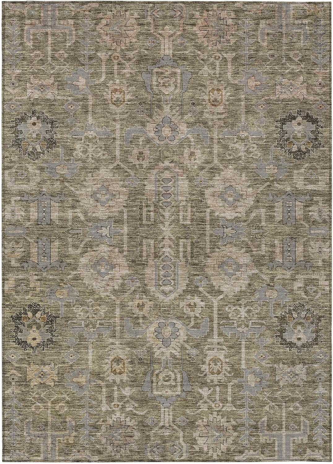 Brown Rectangular Synthetic Flat Woven Washable Area Rug