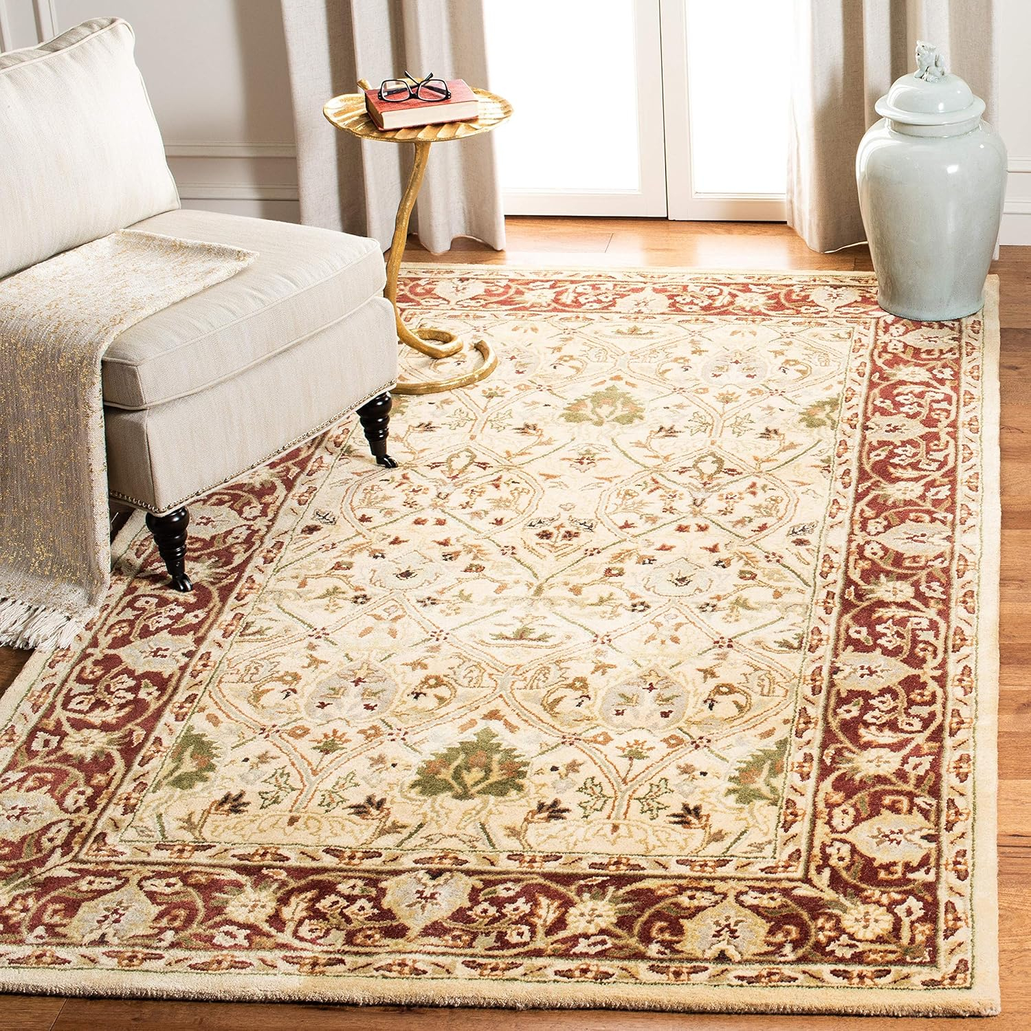 SAFAVIEH Persian Legend Adrian Floral Bordered Wool Area Rug, Blue/Gold, 9' x 12'