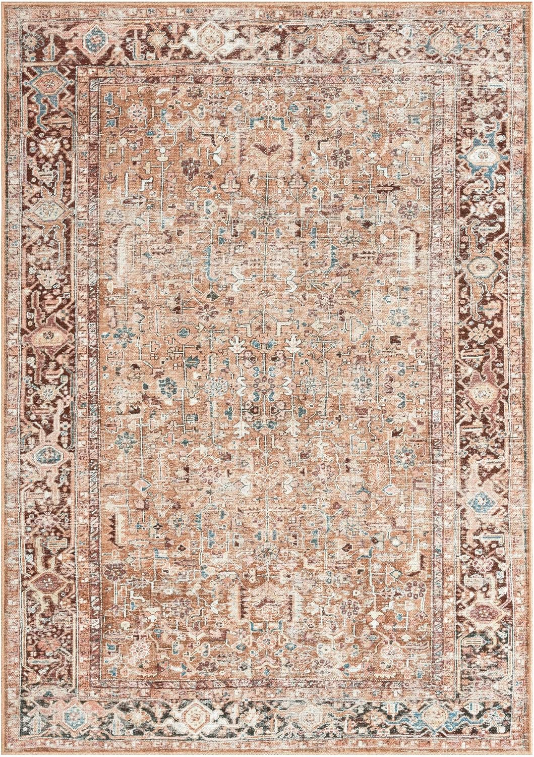 Home Dynamix Everwash Callaghan Edith Distressed Vintage Machine Washable Area Rug, Terracotta, 5'2"x7'2"