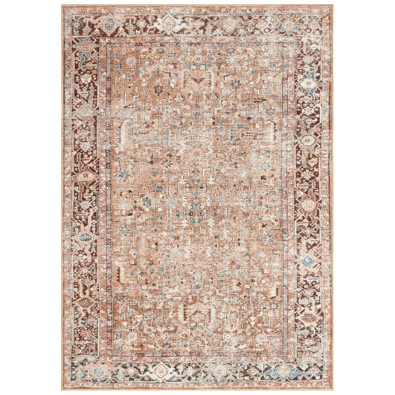 Home Dynamix Everwash Callaghan Edith Distressed Vintage Machine Washable Area Rug, Terracotta, 5'2"x7'2"
