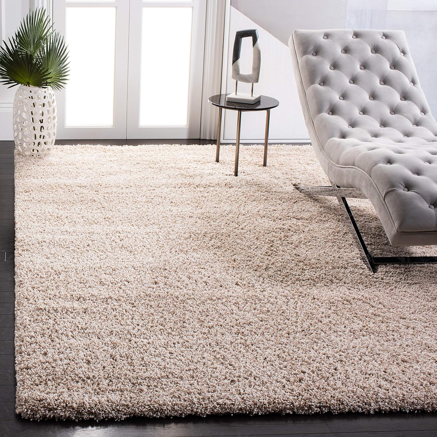 SAFAVIEH California Solid Plush Shag Area Rug, Navy, 8' x 8' Square