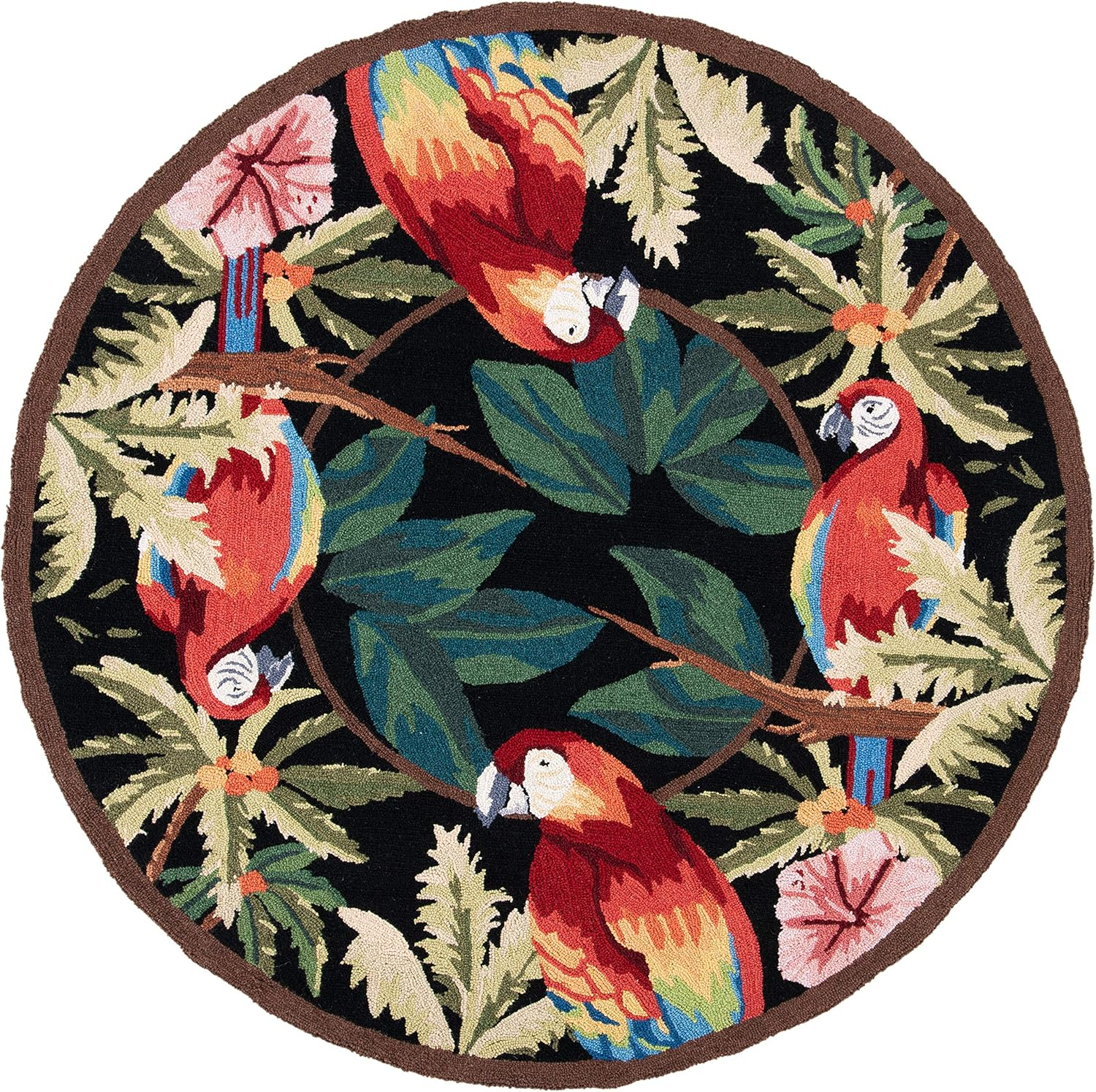 SAFAVIEH Chelsea Dewayne Parrot Lovers Wool Area Rug, Black, 3' x 3' Round